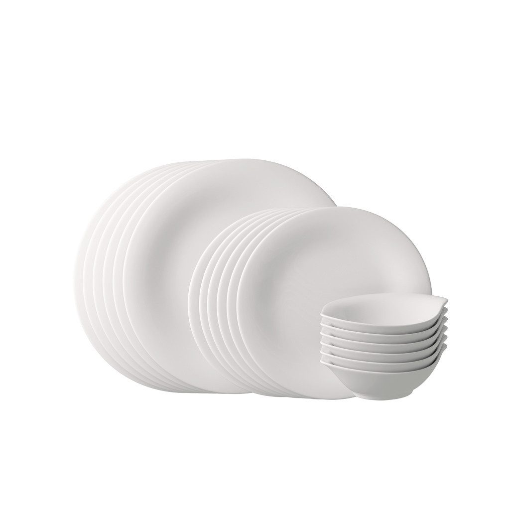 vivo Villeroy & Boch Group Geschirr-Set Essential White (18-tlg), 6 Personen, Fine China-Porzellan, Made in Germany, Fine China Porzellan