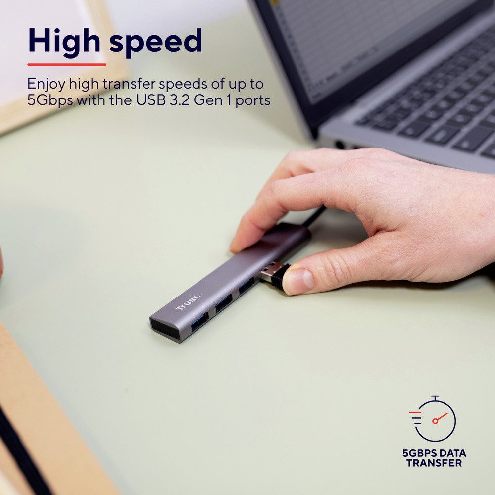 Trust USB-Verteiler Trust 24948 USB-Hub 4 Port USB-A USB 3.2 Gen1 5 GBit/s mit USB-C® Stec