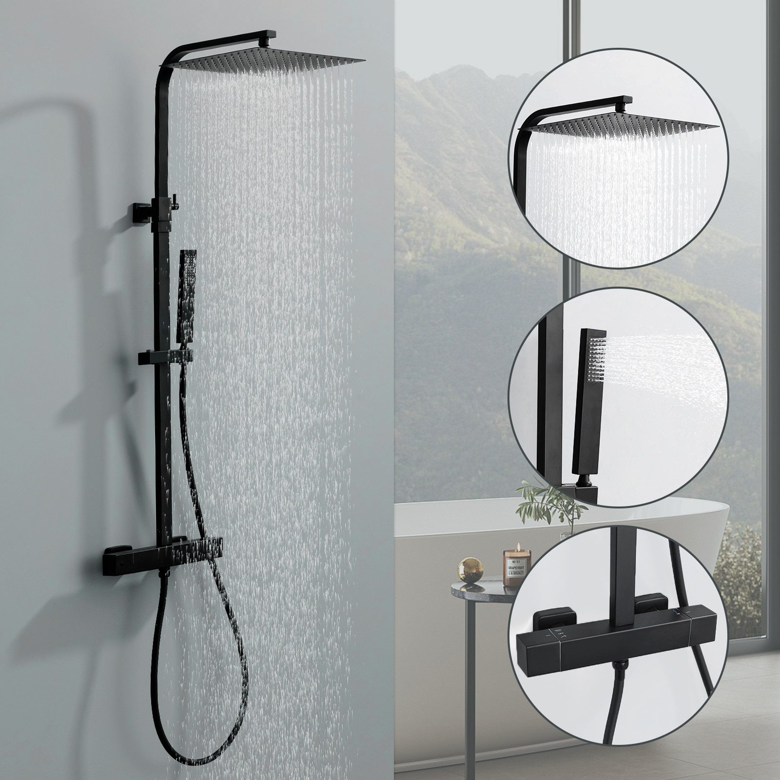 HOMELODY Duschsystem Duschset mit Thermostat 38℃ verstellbare Duschstange a günstig online kaufen