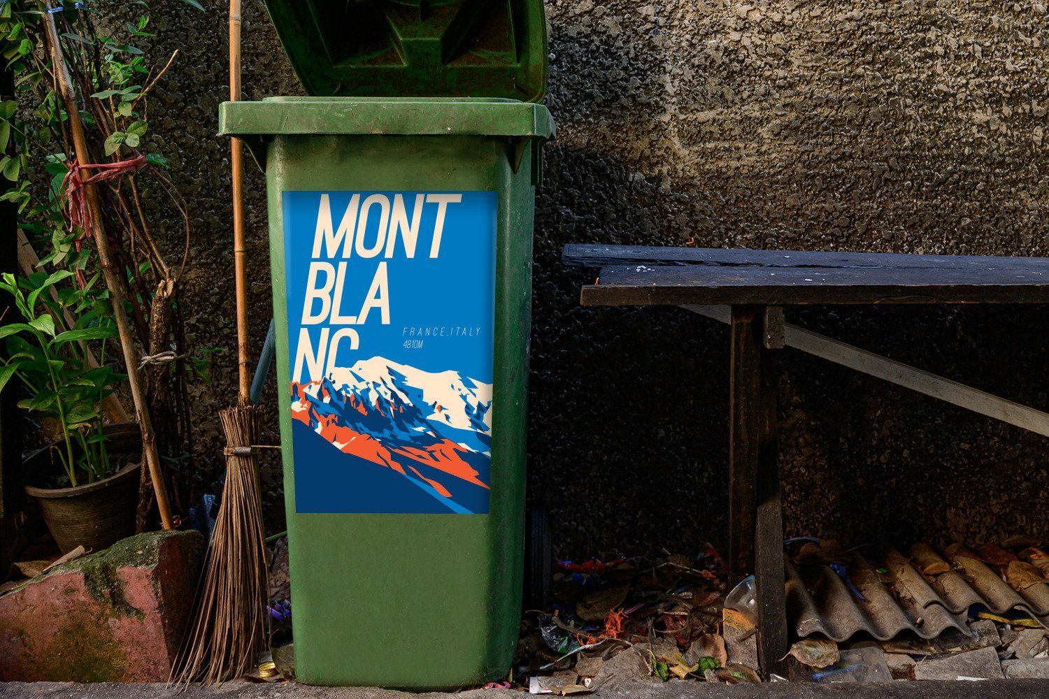 Mont Frankreich Mülleimer-aufkleber, Alpen (1 Wandsticker Abfalbehälter St), MuchoWow Blanc Container, - - Sticker, Mülltonne,