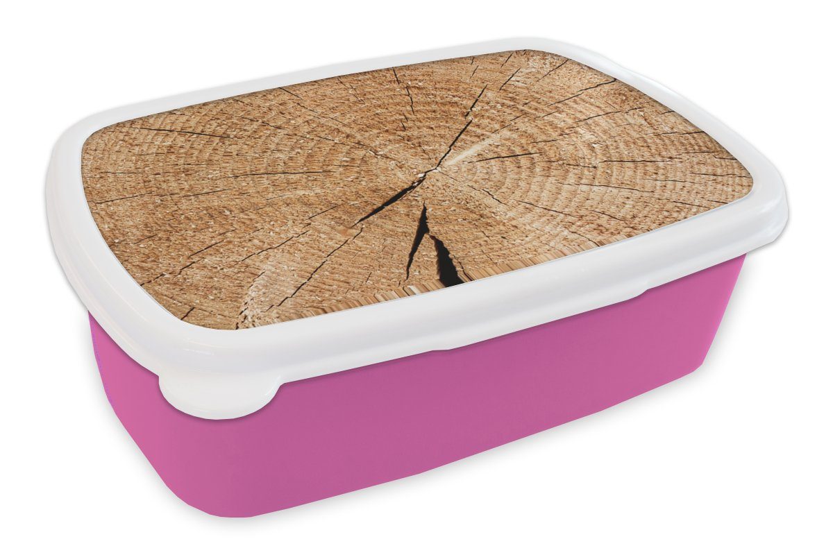 MuchoWow Lunchbox Snackbox, - Kunststoff Baumstamm Baumringe (2-tlg), Kunststoff, Erwachsene, Mädchen, rosa Kinder, für Brotdose - Holz, Brotbox