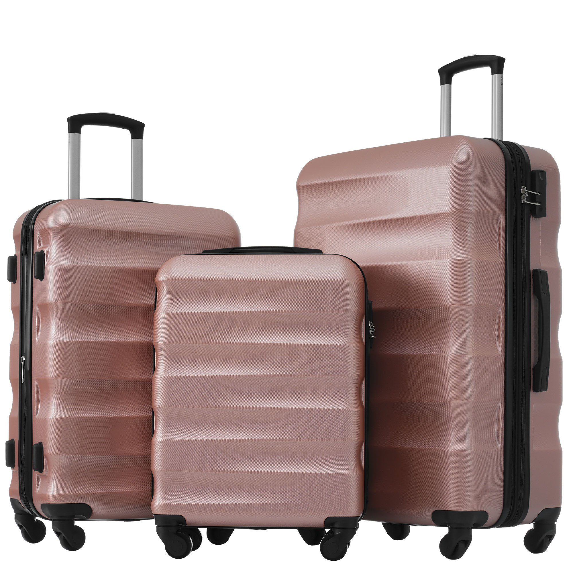 Ulife Trolleyset Kofferset Reisekoffer ABS-Material, TSA Zollschloss, 360° -Räder, 4 Rollen, (3 tlg) Rosa