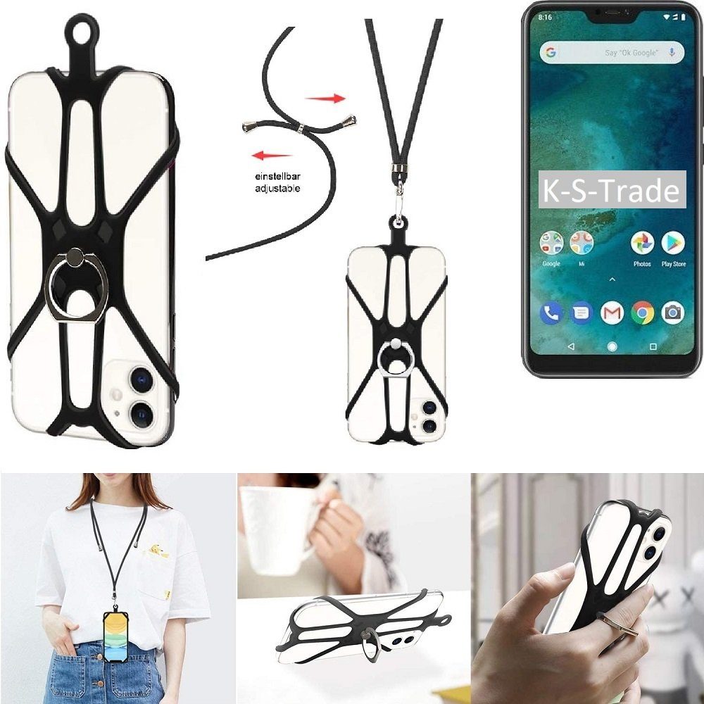 K-S-Trade Handyhülle für Xiaomi Mi A2 Lite, 3in1 Handykette Handyband Handykordel Halsband Smartphone-Ring