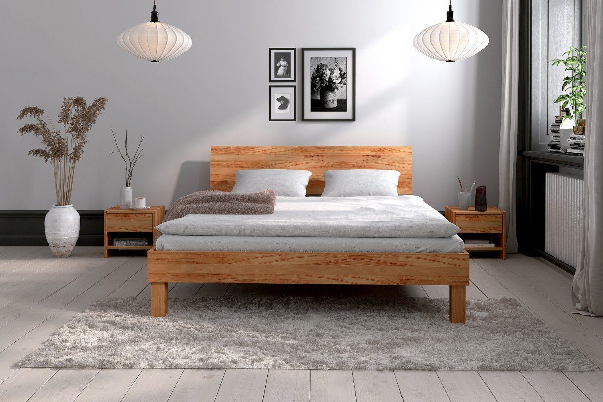 byoak Bett VIGO 180 x 220 aus Massivholz, mit Holzkopfteil, Naturgeölt
