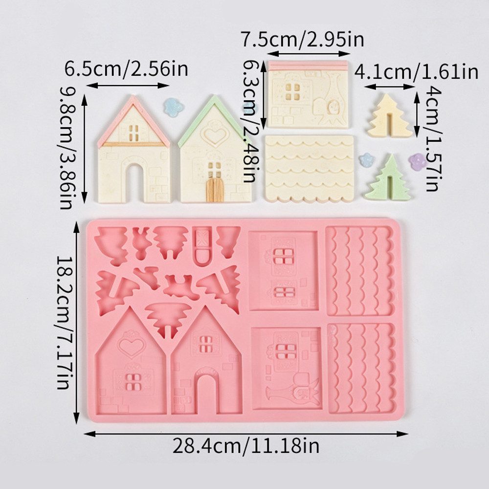 Bomiclss Silikonform Silikon Backform Weihnachten 2er Set, 3D Lebkuchenhaus Form, (2-tlg), Schokoladenform und Fondantform für Weihnachtsgebäck – Bild 4 von 5