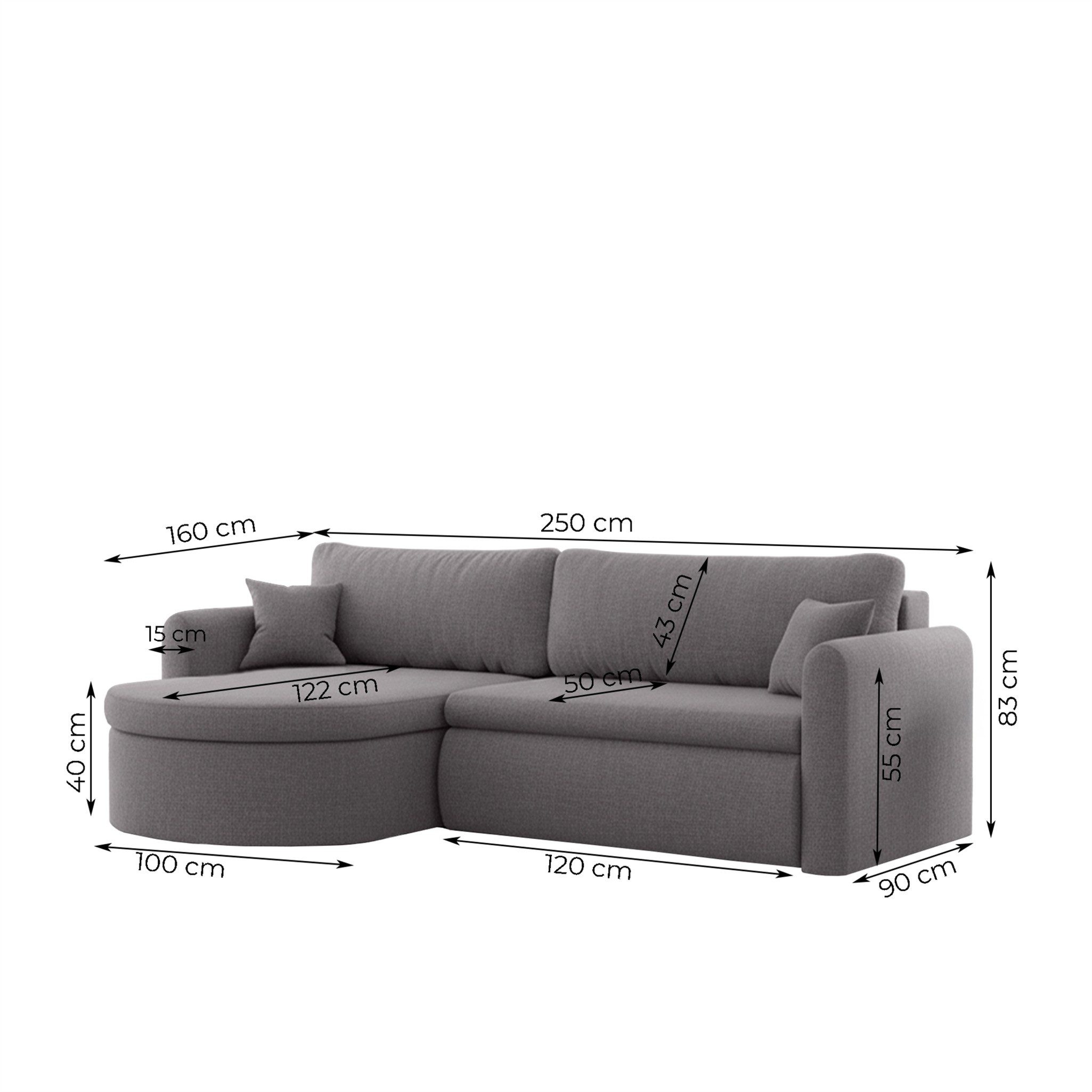 Fun Möbel Ecksofa Ecksofa Schlafsofa FELIZ, Rundumbezug, Inkl. Bettkasten und 2 Zierkissen