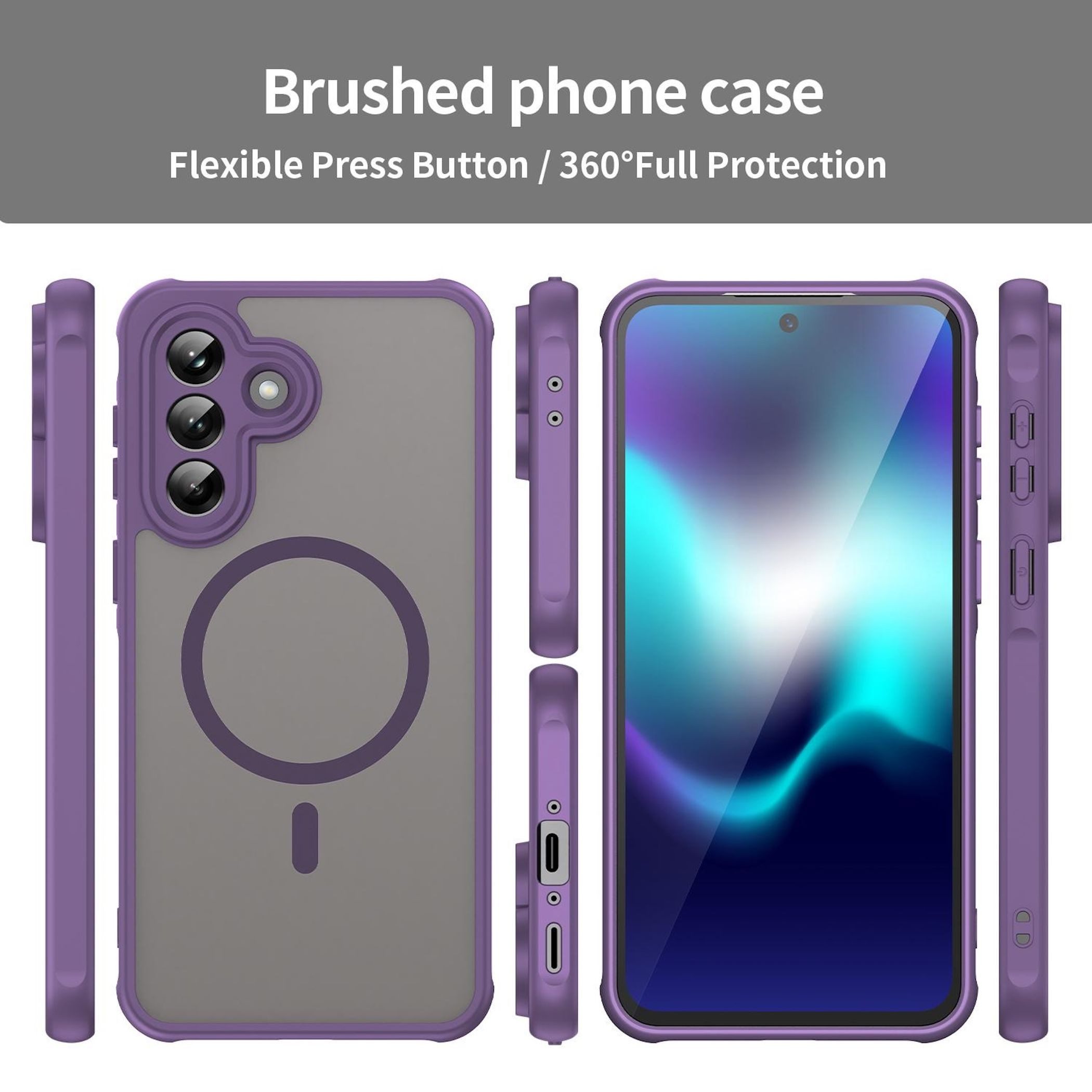 Wigento Handyhülle MagSafe für Samsung Galaxy A56 5G TPU Hybrid Kameraschutz Matt Lila 6,7 Zoll, Magnetisch, Durchsichtig, Stoßfest