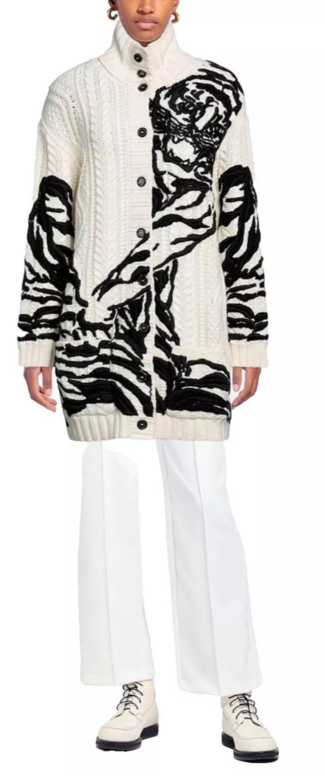 VALENTINO GARAVANI Longstrickjacke Schwerer Strickmantel Cable-Knit Cardigan Strickjacke Parka Schwere Strickqualität, Gerippt, Oversized Zopfmuster, Hornknöpfen