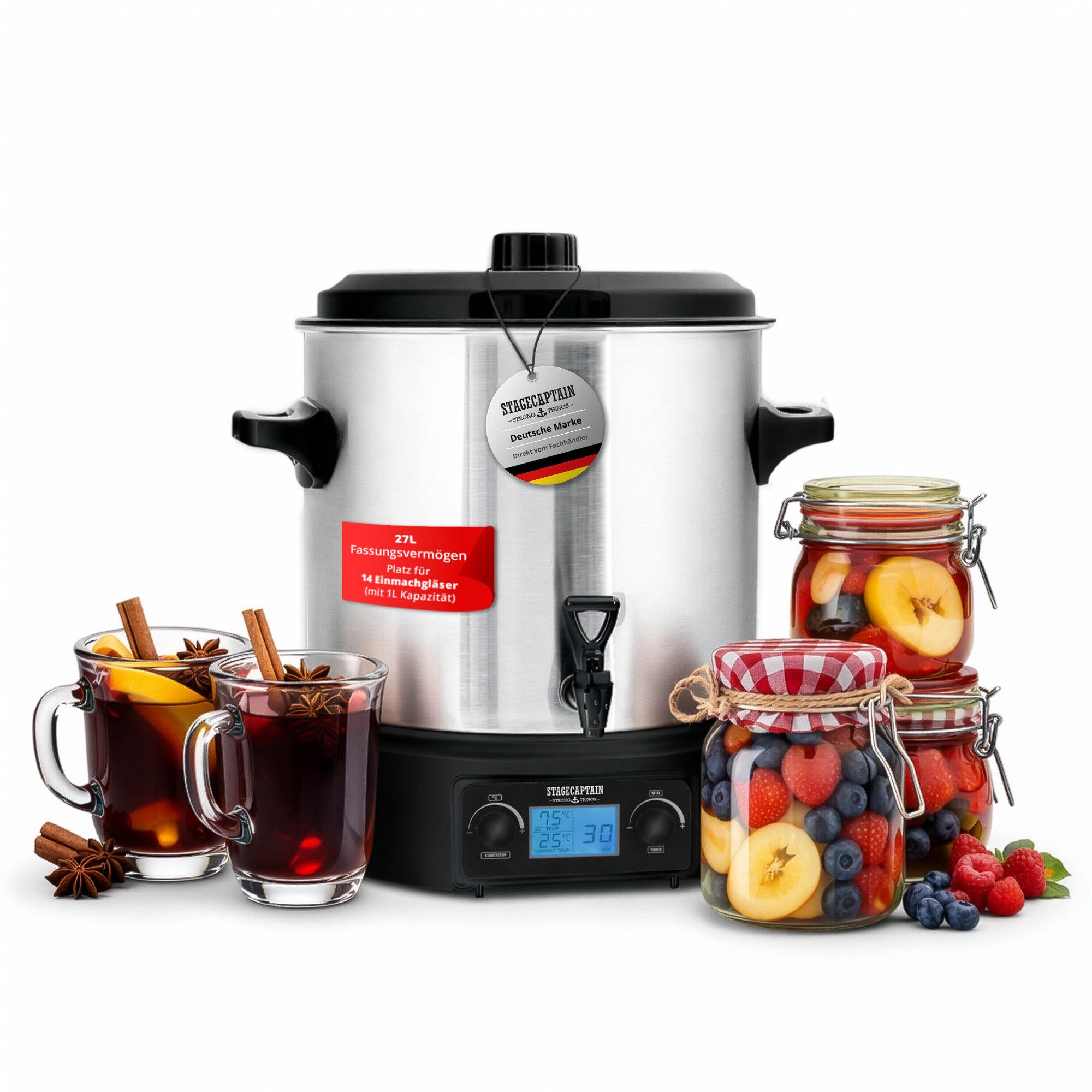 Stagecaptain Einkoch- und Glühweinautomat Stagecaptain GWK-27D Glühweinkocher, 2000 W, Abschaltautomatik bei zu niedrigem Wasserstand