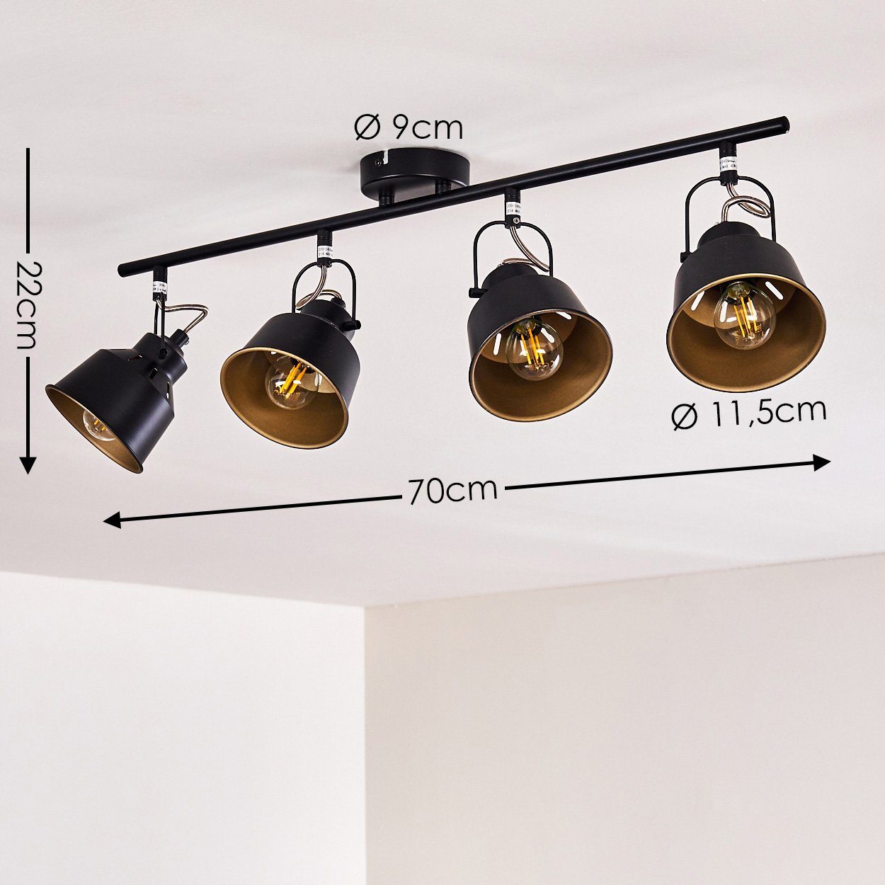hofstein Deckenleuchte »Rimini« Deckenlampe aus Metall in Schwarz/Gold, ohne Leuchtmittel, mit verstellbaren Strahlern, 4xE14, Spot im Retro/Vintage Design – Bild 2 von 5