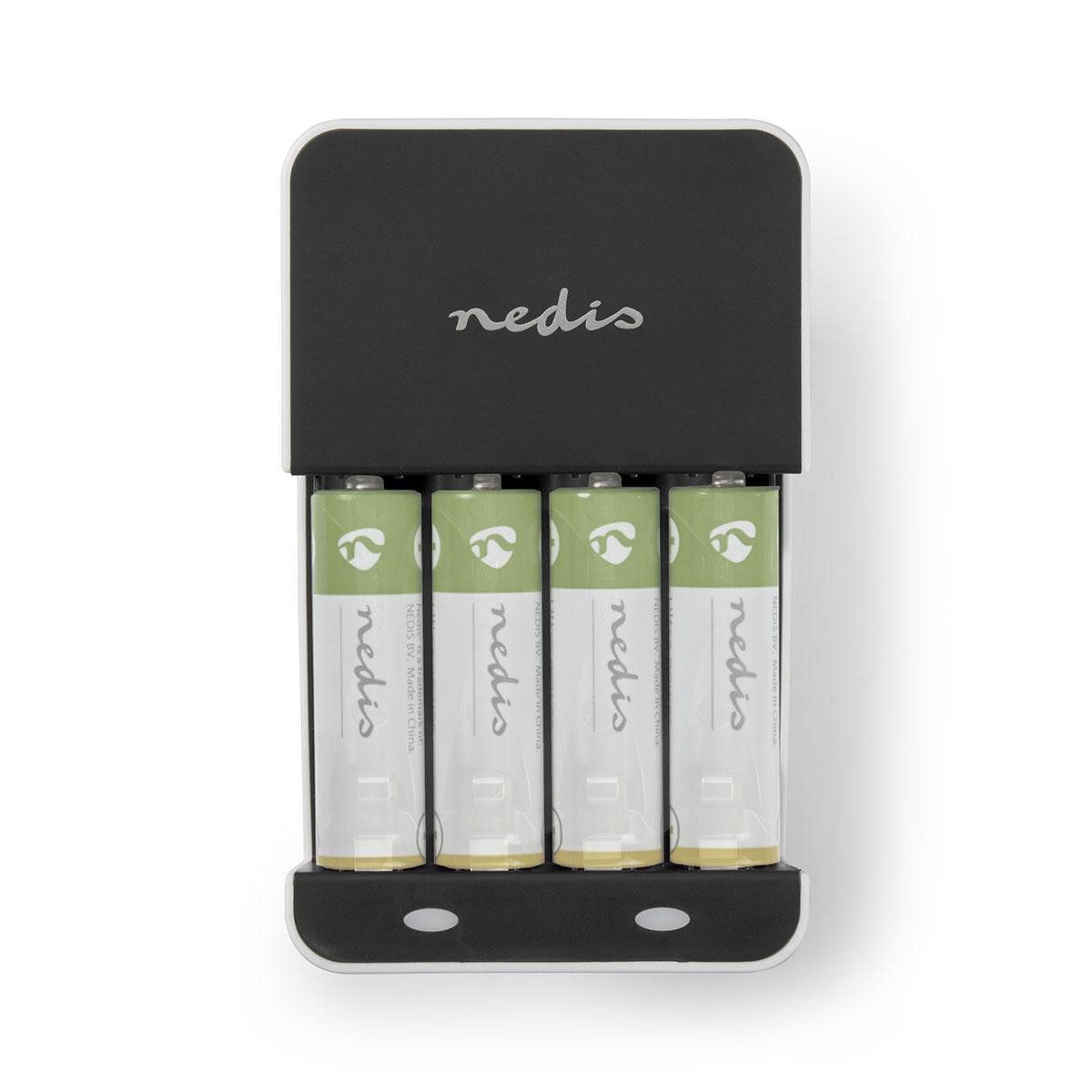 Nedis BACH05 Akku-Ladestation (1-tlg., NiMH, Ladeerhaltung, für 2 oder 4 Zellen, für Zuhause und unterwegs)