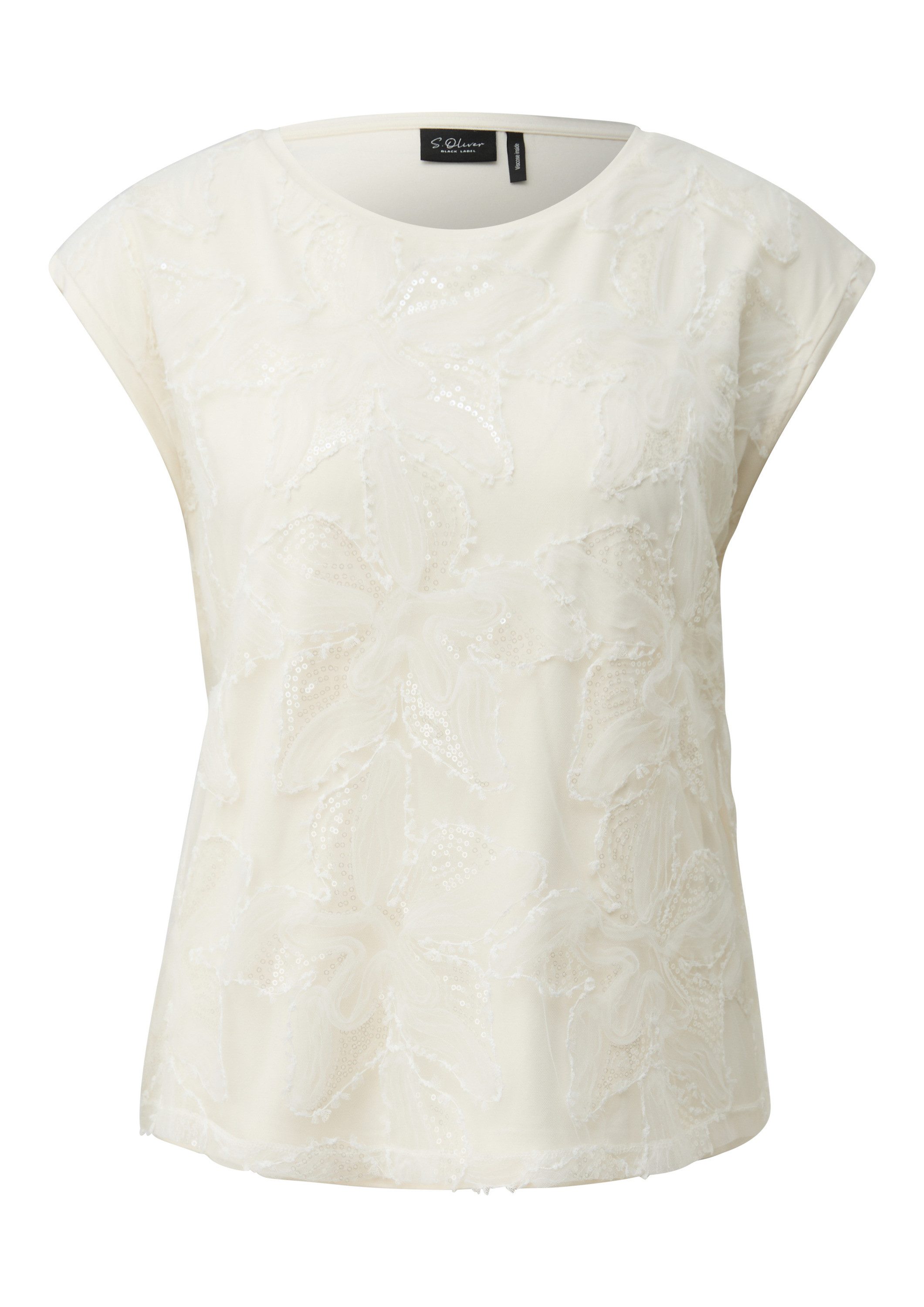 s.Oliver Kurzarmshirt T-Shirt Ärmelloses Blusenshirt mit floralem Mesh-Layer
