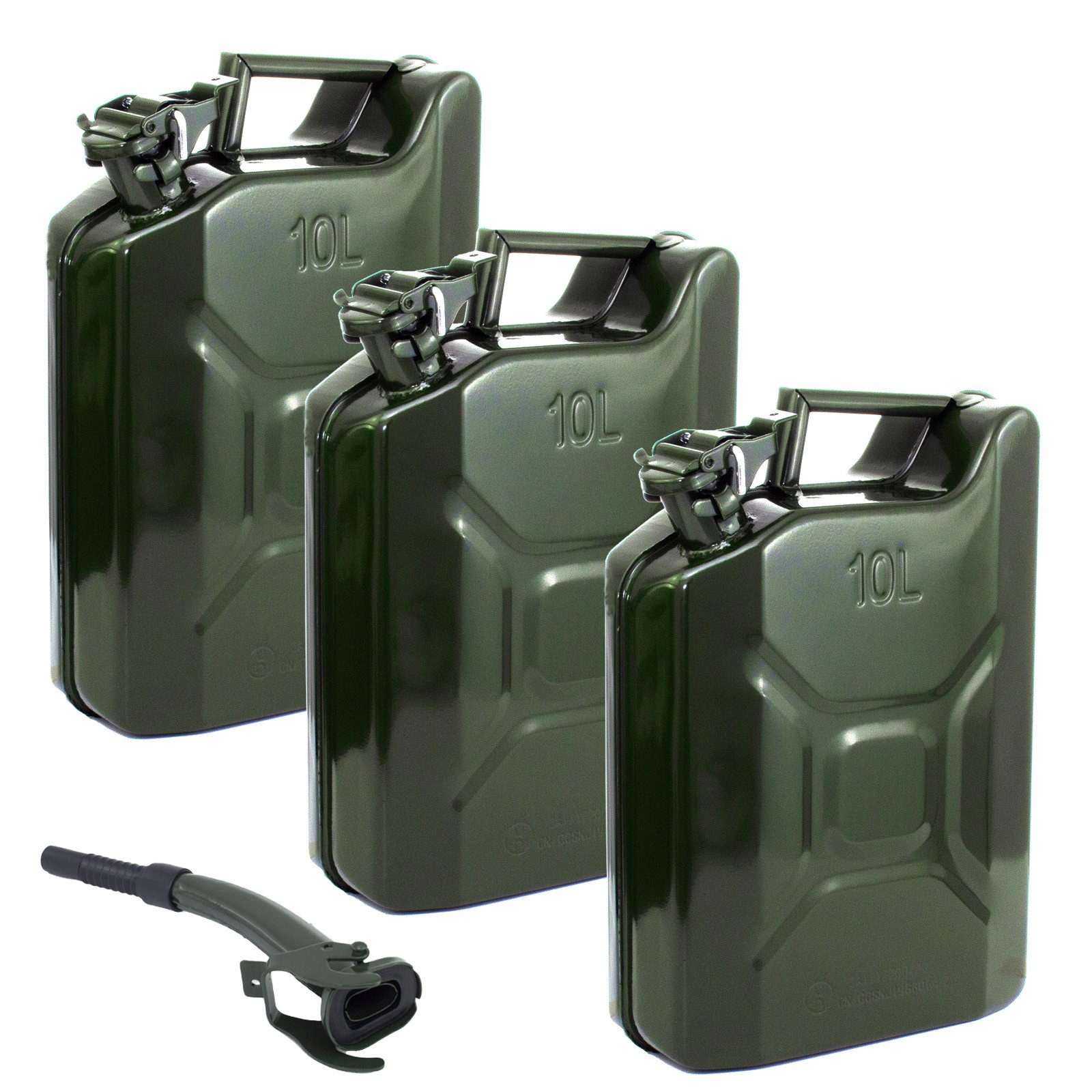 Kanister 3x Kraftstoffkanister Olivgrün 10 Liter inkl. 1x Ausgießer