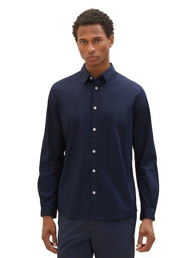 TOM TAILOR Langarmhemd mit 2-Knopf-Verschluss Ärmel dunkelblau am