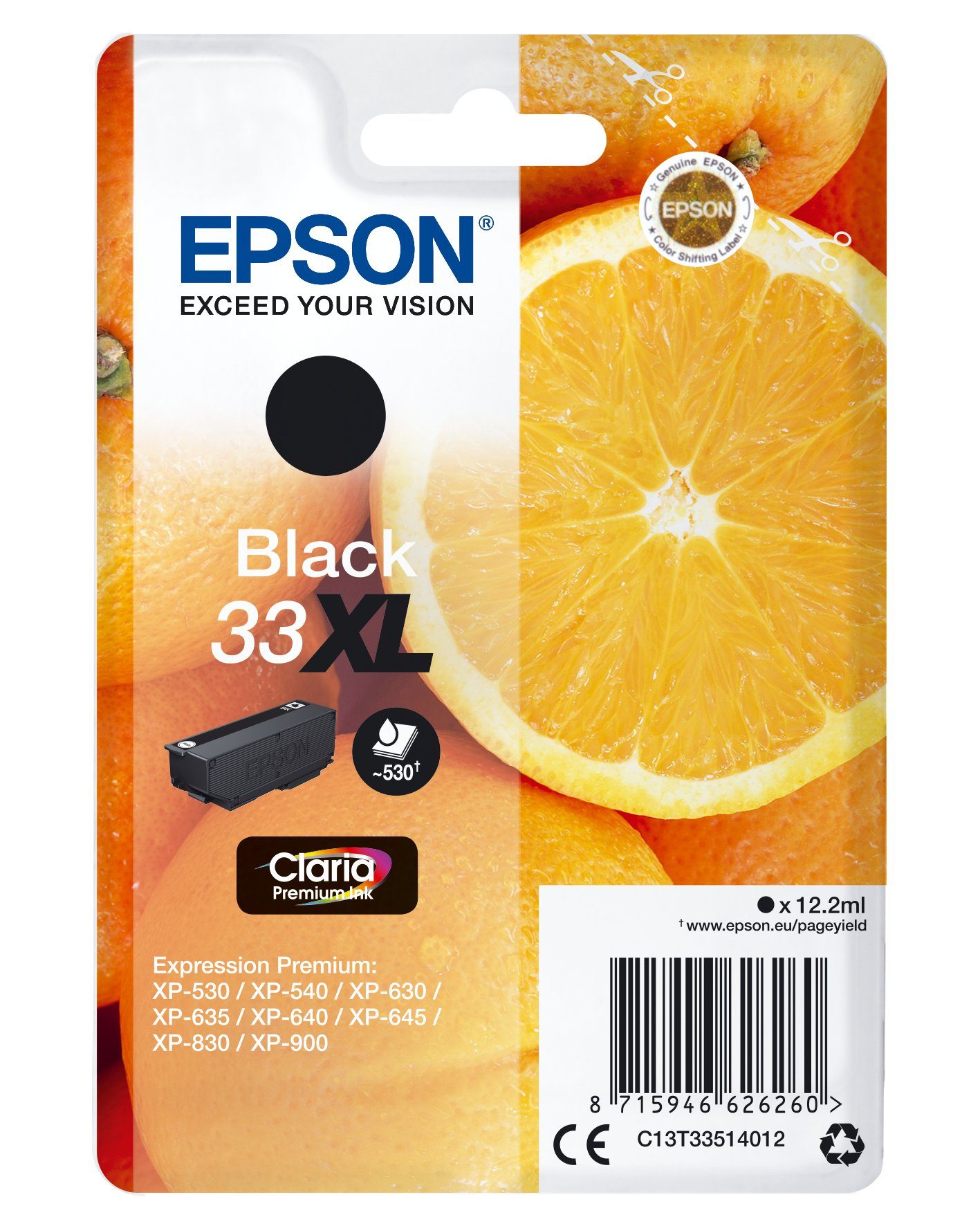 Singlepack Tintenpatrone Claria Epson Ink 33XL Epson Premium Black Oranges schwarz