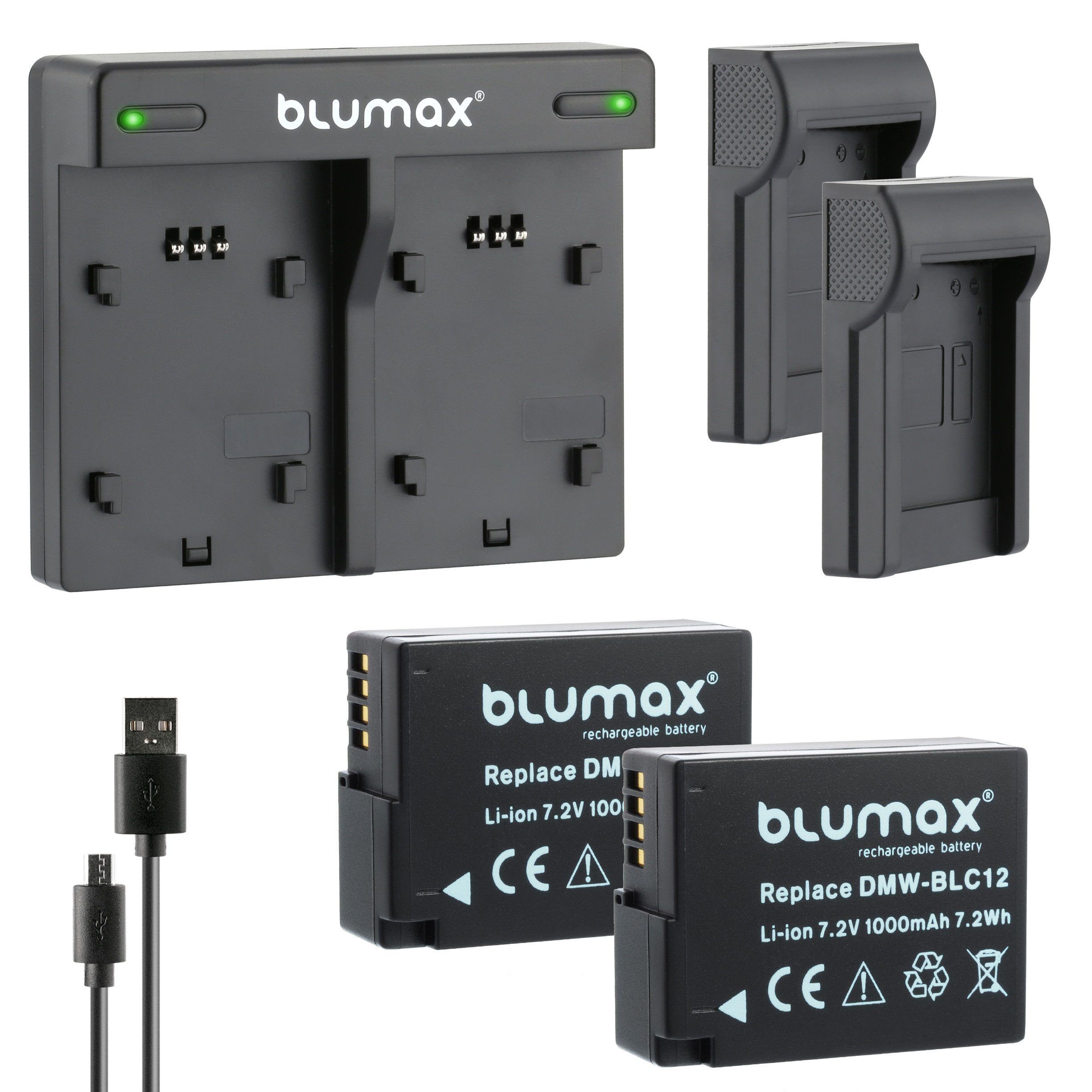 Blumax Set mAh Panasonic 1000 mit für Kamera-Akku DMW-BLC12 Lader