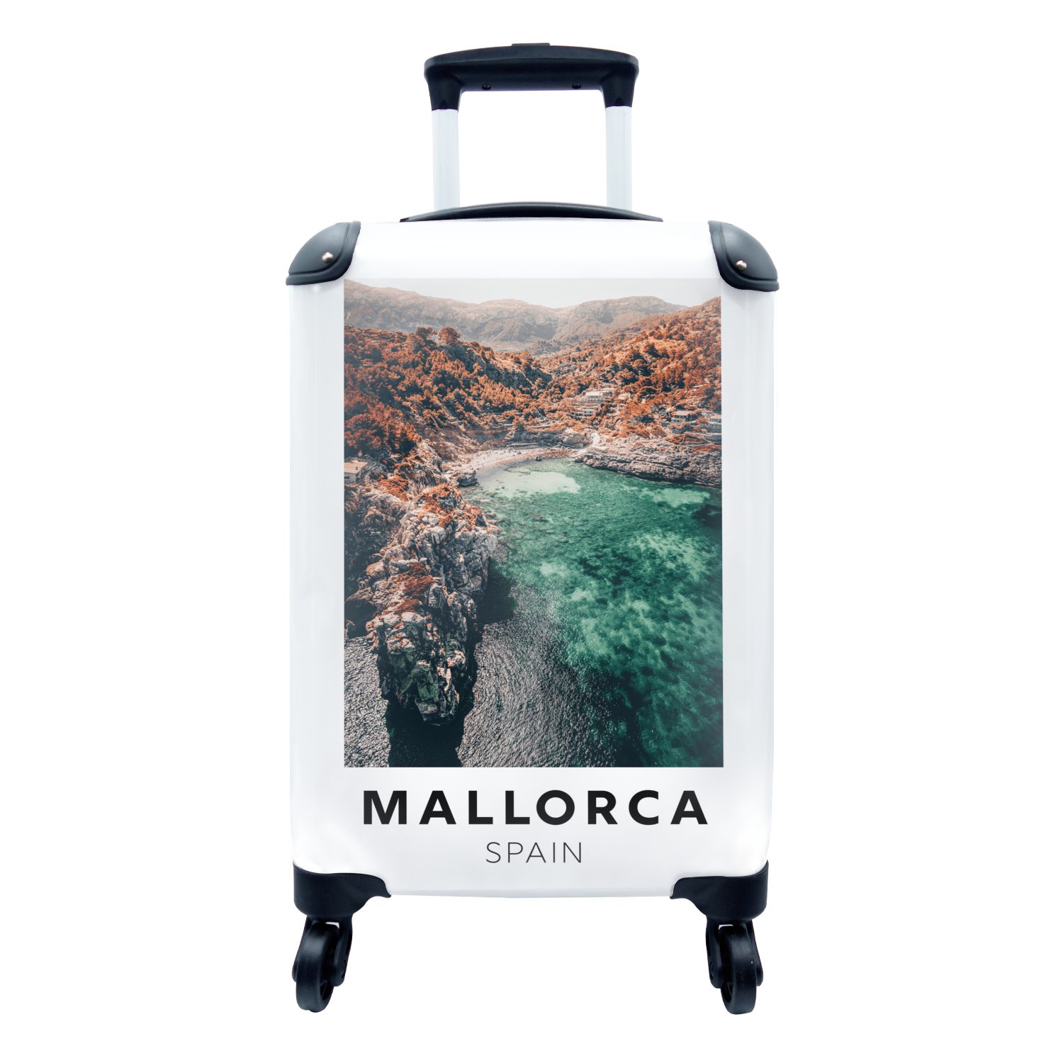 4 mit Ferien, Reisetasche - Spanien Handgepäckkoffer Handgepäck für Berge, rollen, Trolley, Reisekoffer Mallorca MuchoWow Rollen, -