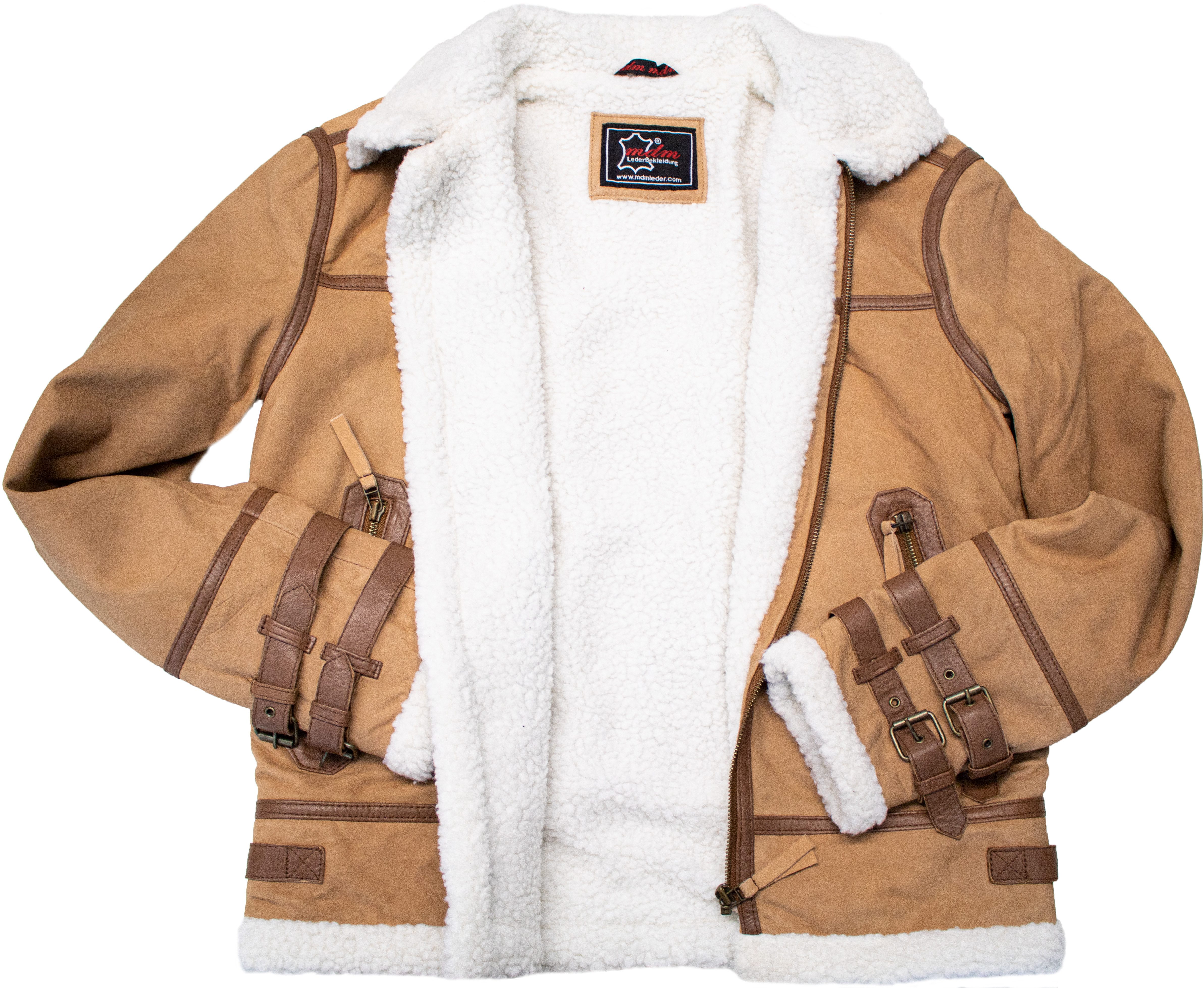 MDM Lederjacke Herren Fell Lederjacke Fliegerjacke in Lammleder Innen Gefüttert