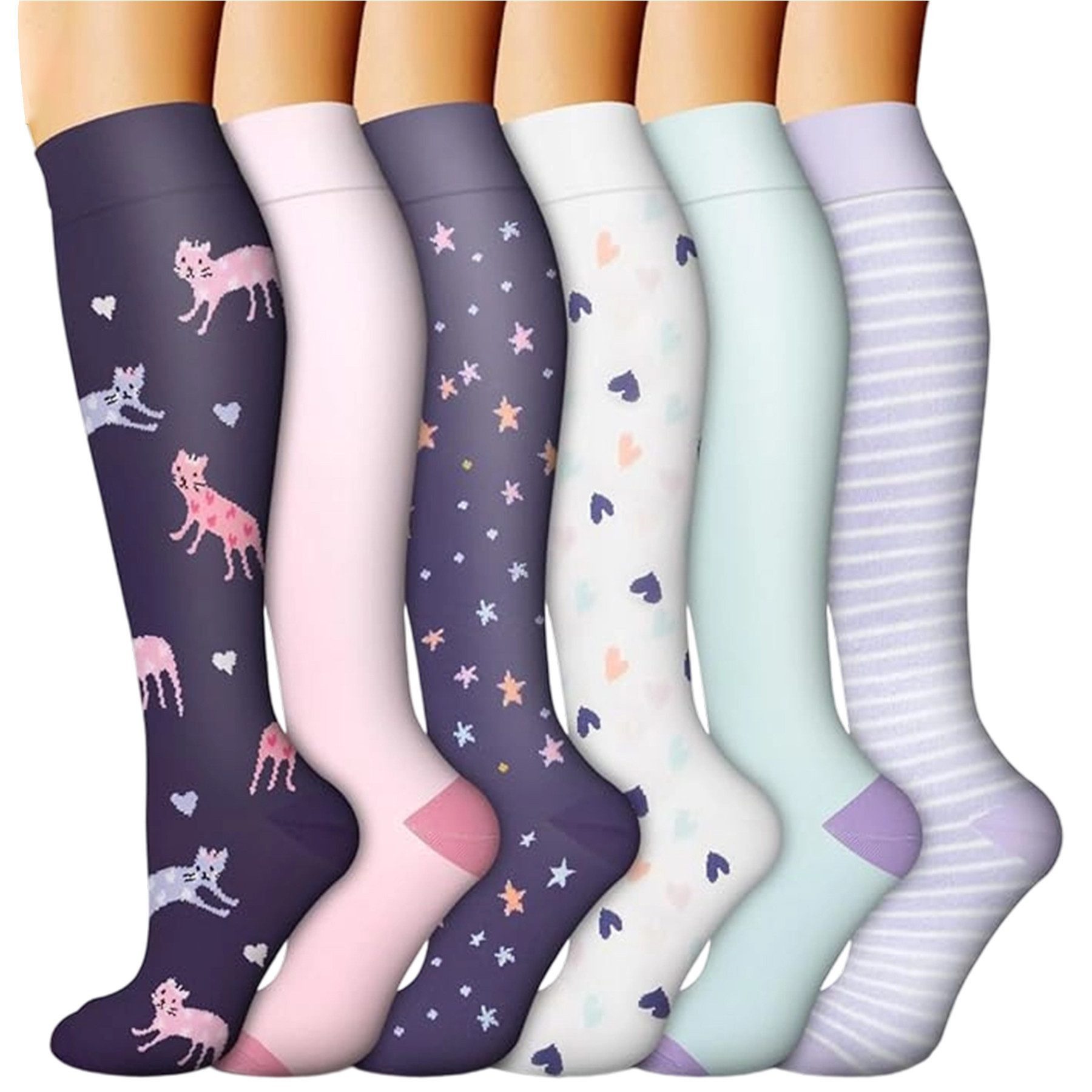 Mutig Kompressionsstrümpfe 6 Paar Lange Kompressionssocken für Damen & Herren (Sportsocken & Reisesocken, Bequem und Elastisch) Ideal für Sport, Reisen und Alltag