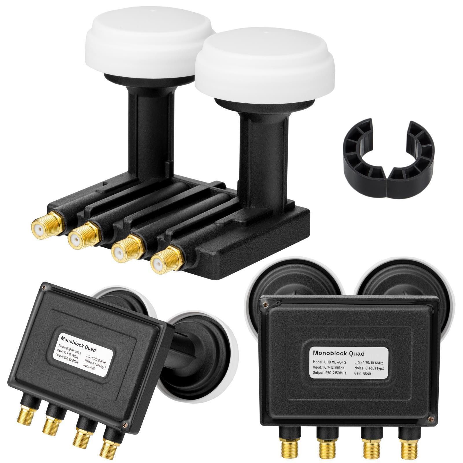 HB-DIGITAL Monoblock LNB Quad UHD MB 404 S für 4 Teilnehmer/Receiver Universal-Single-LNB (für 4 Teilnehmer, ASTRA 19,2° und HOTBIRD 13)