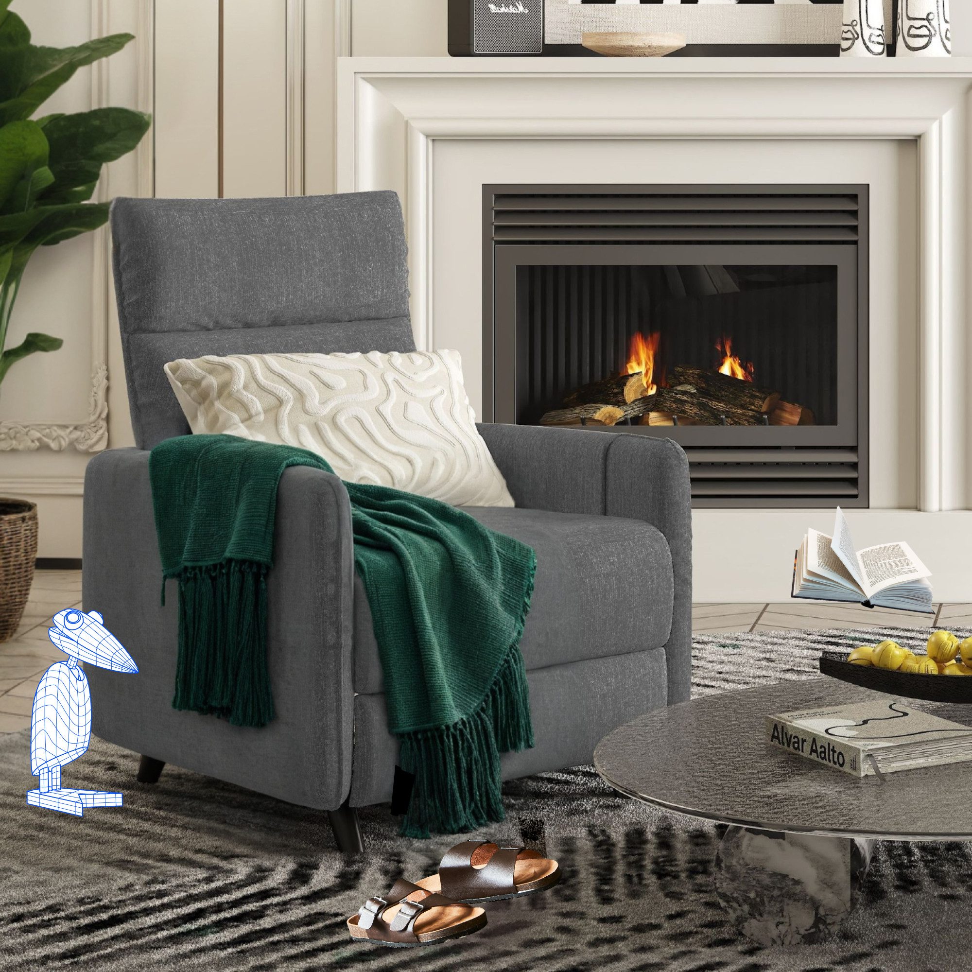 SANODESK Relaxsessel Fernsehsessel mit Liegefunktion, verstellbare Rückenlehne, Beige/Grau (90° bis 135° flexibel verstellbar), für Schlafzimmer, Wohnzimmer, 120 kg belastbar
