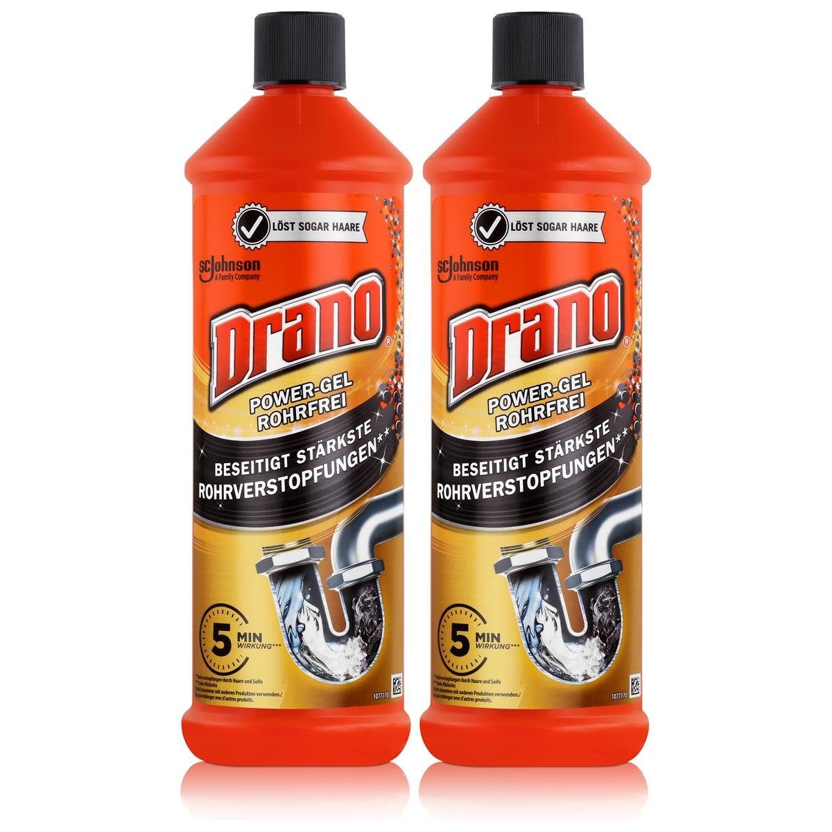 Mr Muscle Drano Power-Gel Rohrfrei 1 Liter - Löst sogar Haare (2er Pack) Rohrreiniger | Rohrreiniger