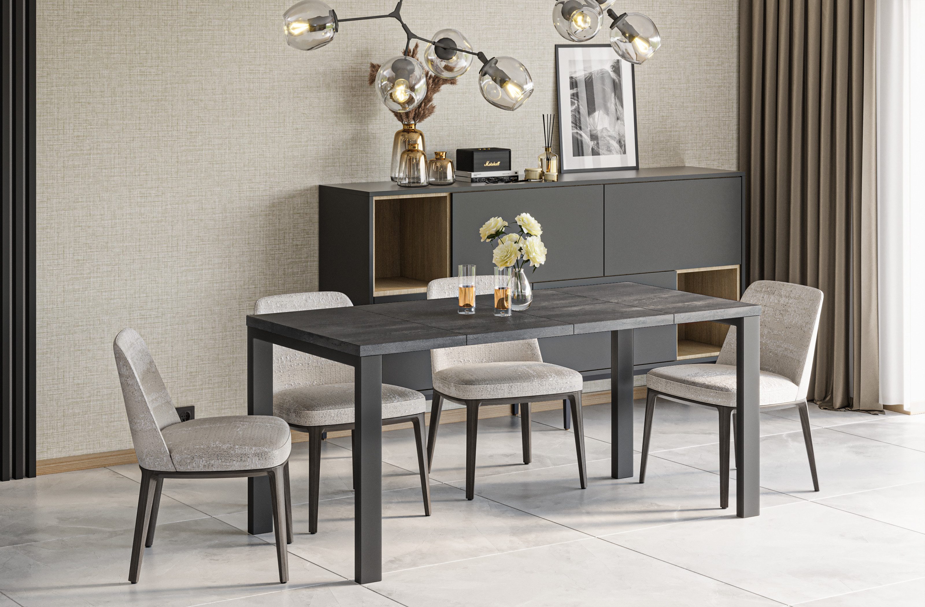 Endo-Moebel Kulissen-Esstisch "Garant 80" 80-170cm ausziehbar erweiterbar Metallgestell Küchentisch, elegantes & modernes Design, leichter Aufbau, 45cm Erweiterungsplatten