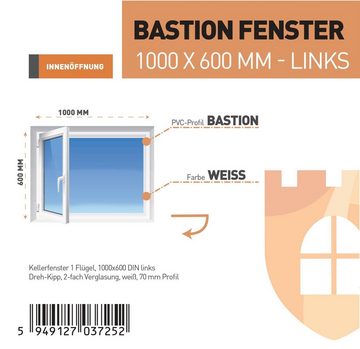 SN DECO GROUP Kellerfenster 1 Flügel 1000x600 Dreh-Kipp 2-fach Verglasung weiß 70 mm Profil, (Set), RC2 Sicherheitsbeschlag, Hochwertiges 5-Kammer-Profil