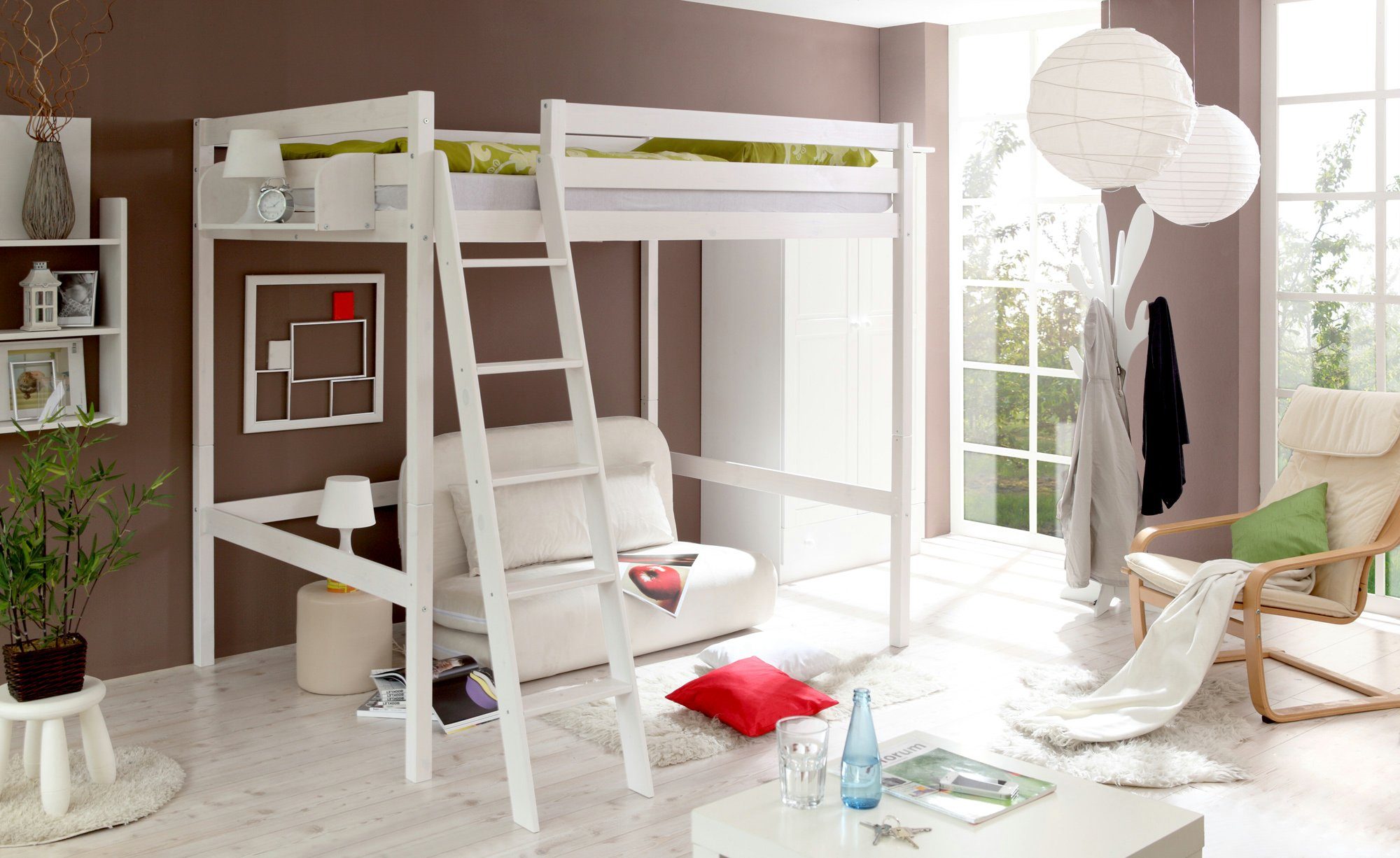 Ticaa Hochbett Hochbett Matthias 140 x 200 Kiefer weiss Weiß lackiert (Holz günstig online kaufen