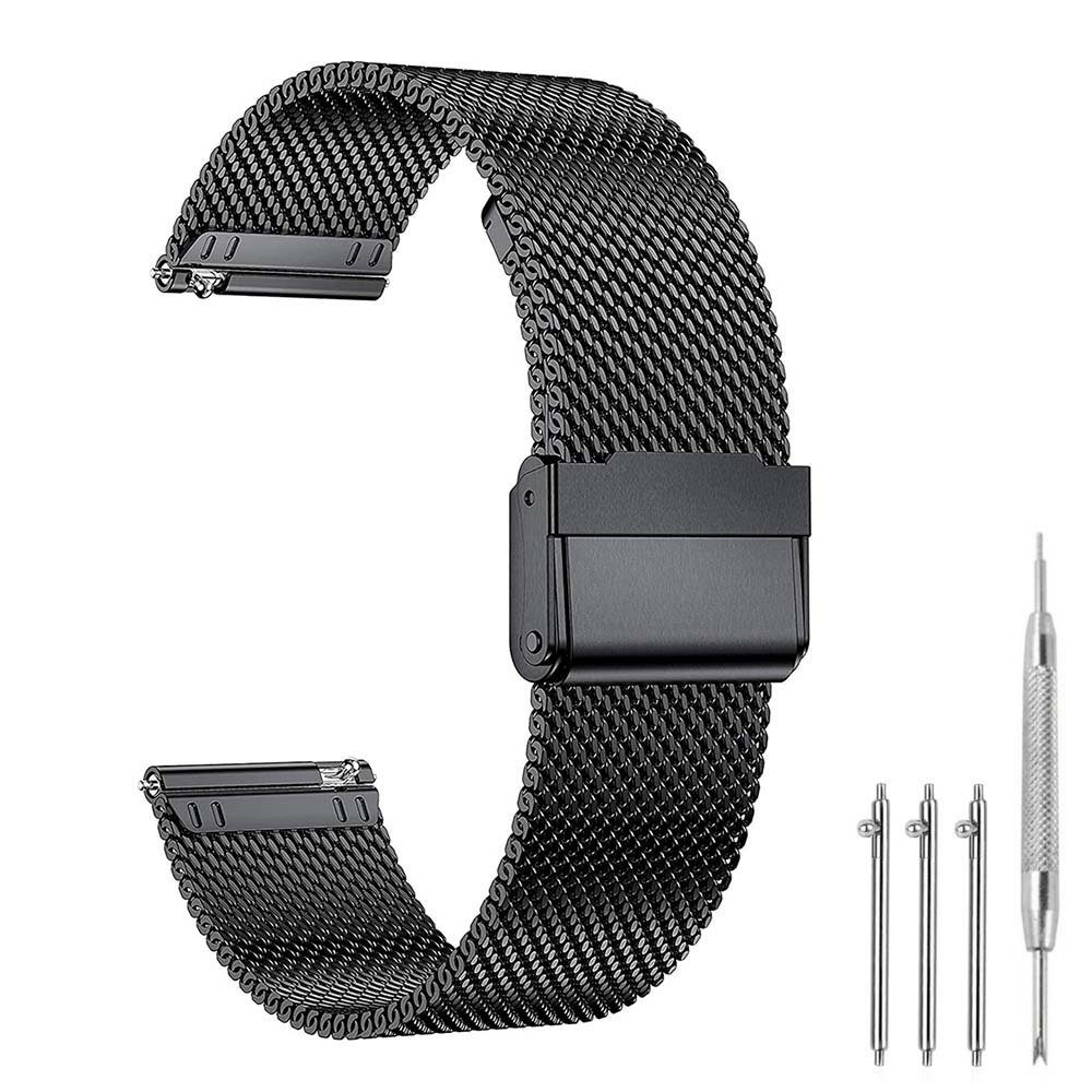 Sunicol Uhrenarmband 18/20/22mm Uhrenarmband,Mesh-Edelstahl,Interlock-Sicherheitsverschluss, Schnellverschluss,für Smart Watch oder traditionelle Uhr. Schwarz