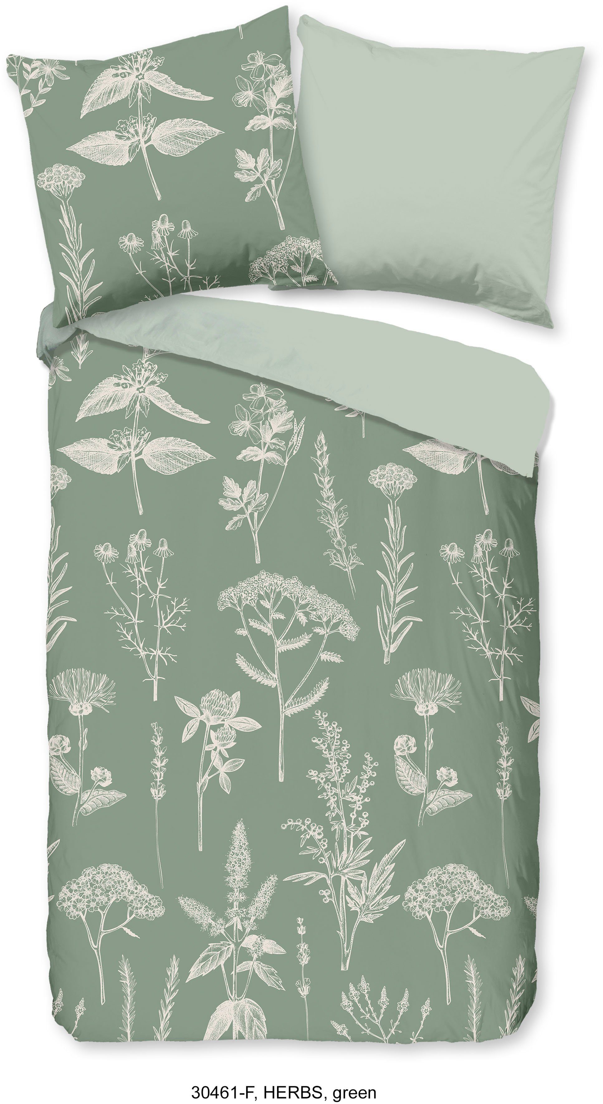 good morning Wendebettwäsche Herbs, Biber, Flanell, 2 teilig, Biber, 135x200, Warm, Weich, Wendeoptik, Reißverschluss, Simple, Grün