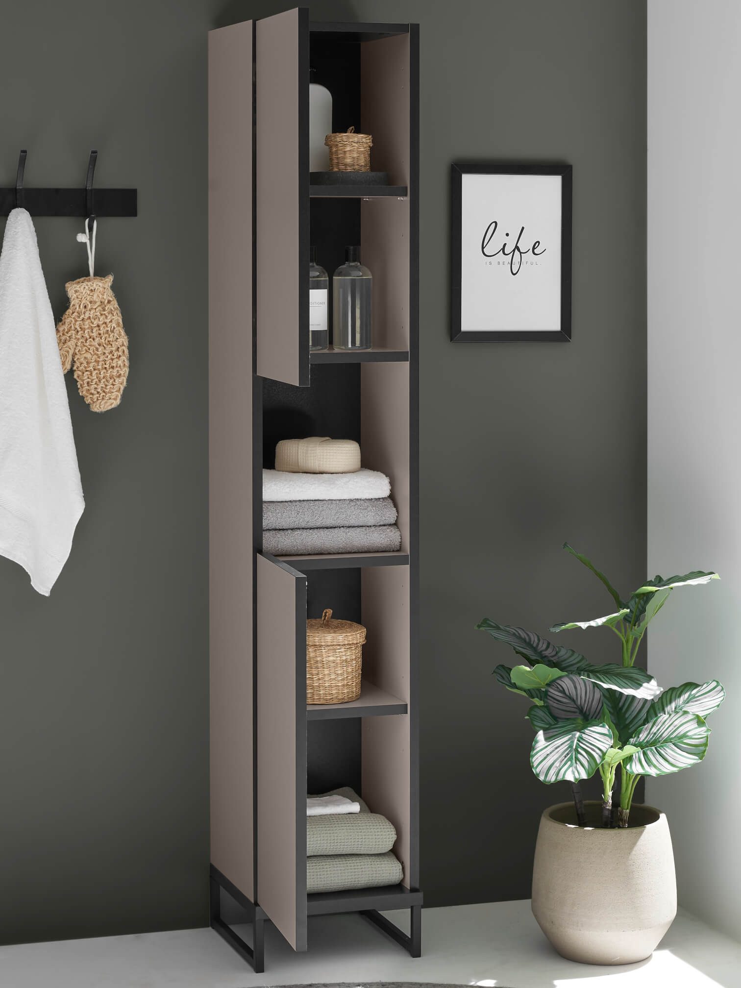 moebel-dich-auf Hochschrank VENEZIA (schmaler Badezimmer Wandschrank in kaschmir 30 cm breit)