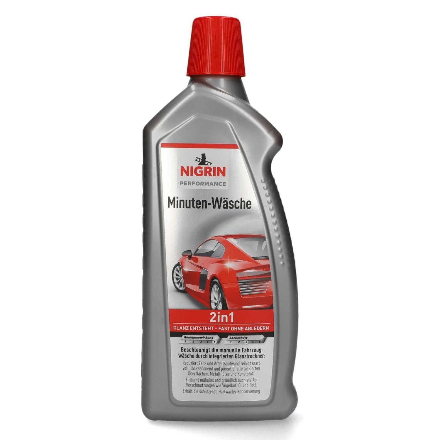 NIGRIN 2in1 Minuten-Wäsche Auto-Shampoo + Glanz-Trockner Autoshampoo (1000ml Flasche Reiniger Reinigung + Lack-Schutz Hartwachs-Konservierung Autowäsche)