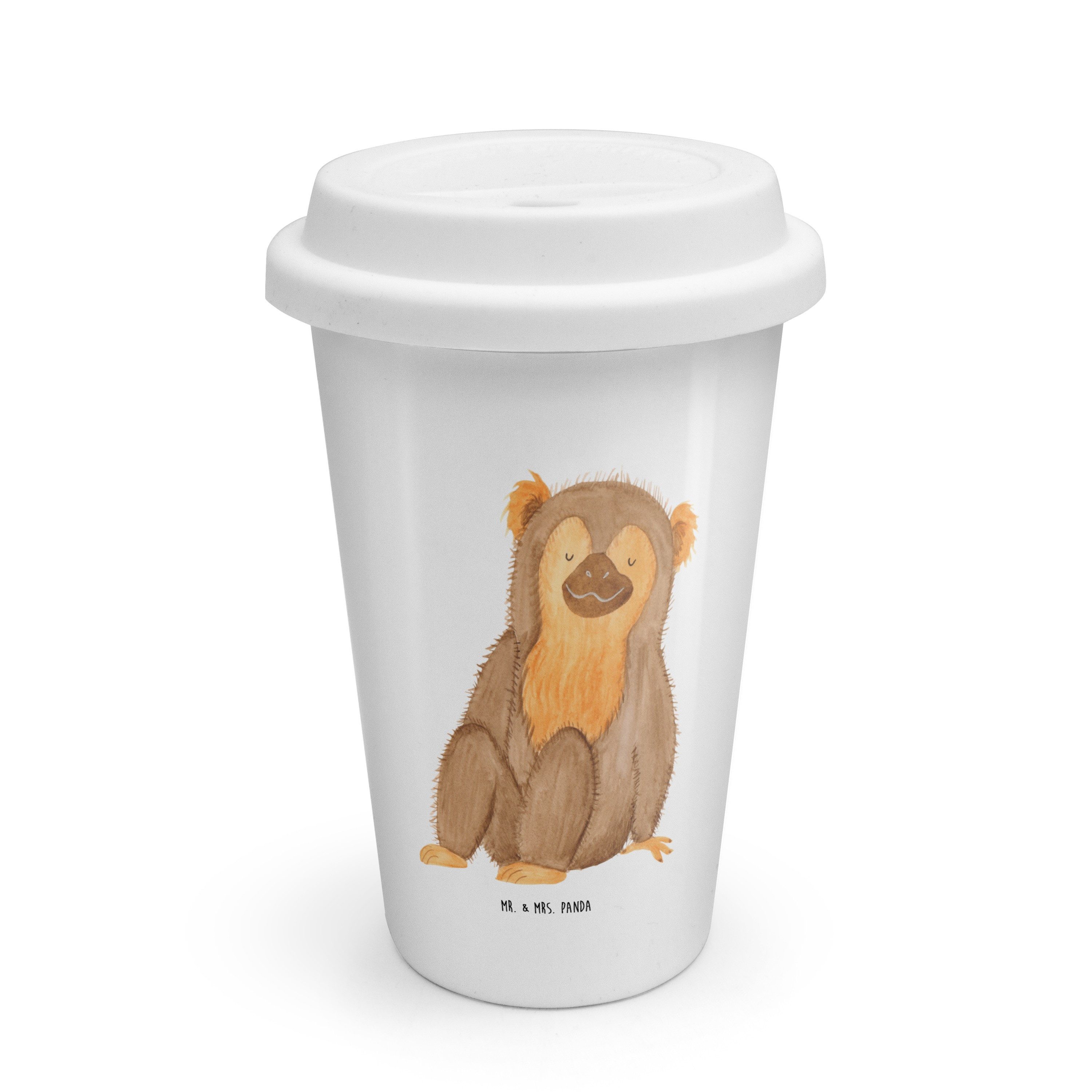 Mr. & Mrs. Panda Coffee-to-go-Becher Affe, Keramikbecher, Weiß, ToGo Kaffeebecher, Selfcare, Thermobecher, 1-tlg., Keramik