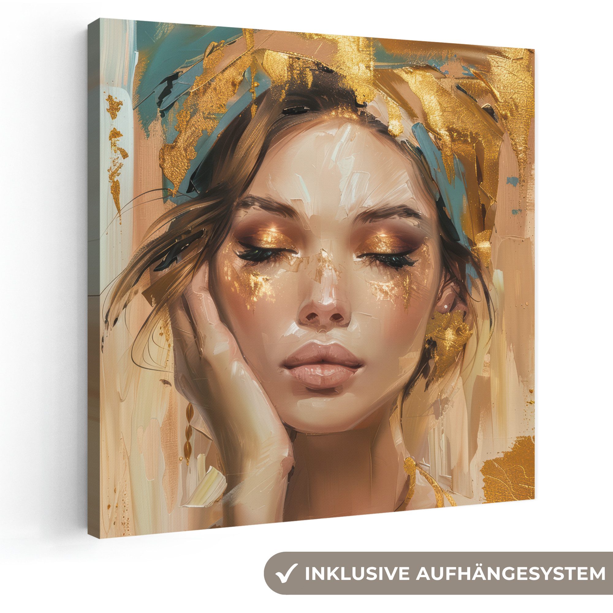 OneMillionCanvasses® Leinwandbild Frauen - Porträt - Luxus - Gold, Fotodruck (1 St), Wandbild, Deko Schlafzimmer Wohnzimmer Flur 20x20 cm