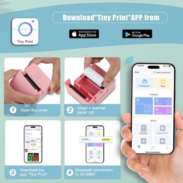 Jioson Thermodrucker Kompatibel mit iOS Android Etikettendrucker Bluetooth Etikettendrucker, (Bluetooth-Verbindung, 1 x Mini-Drucker, 13 Rollen Aufkleber, 6 farbige Marker)