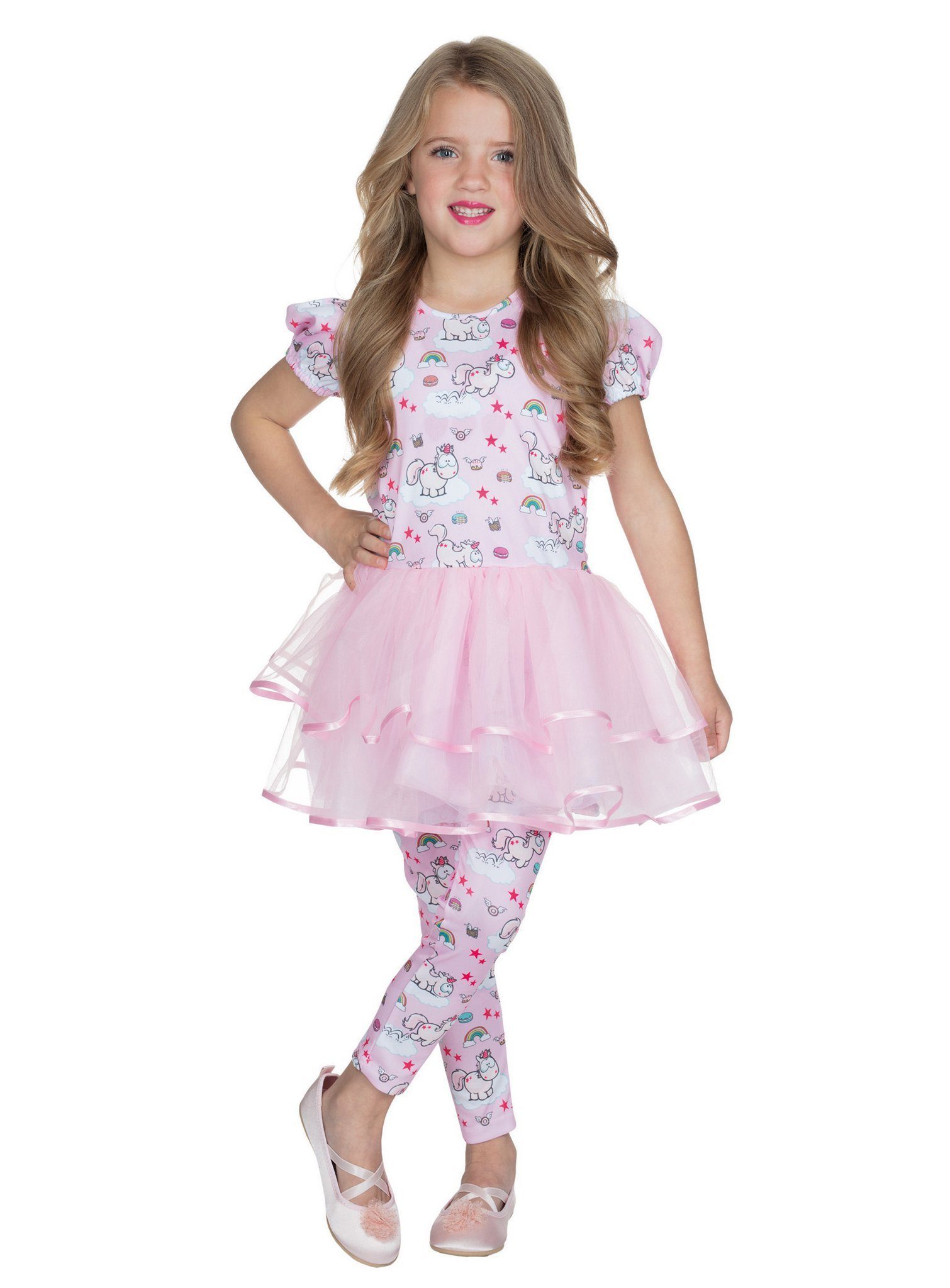 Rubie´s Kostüm Einhorn Theodor - Ballerina Fasching Kinderkostüm, Rosa Sommerkleid im Einhorn-Look mit Kapuze, Tüllrock und Schwanz