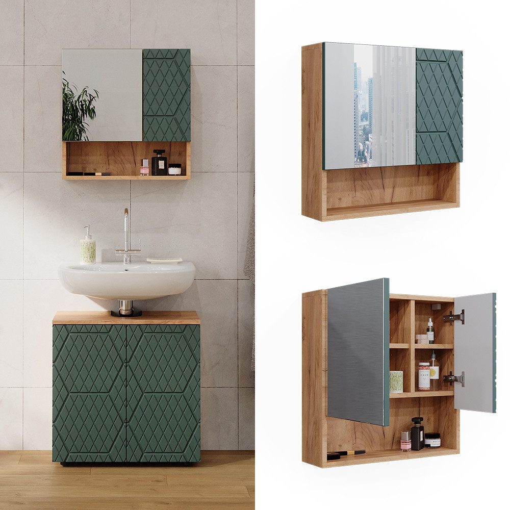 Vicco Badezimmerspiegelschrank Irma, Goldkraft Eiche/Grün, 54 günstig online kaufen