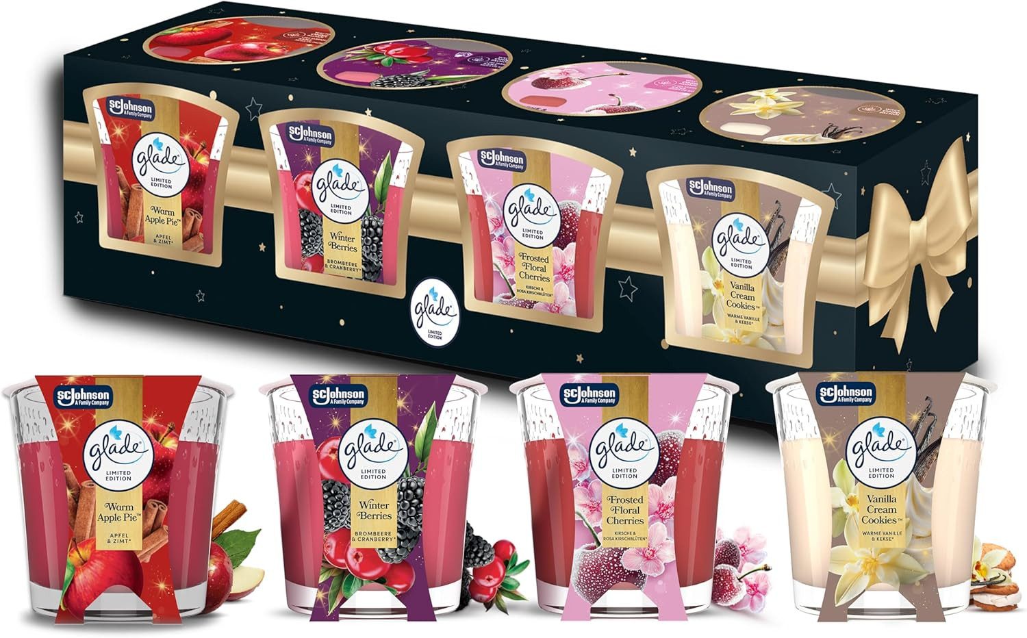 Glade Raumduft Winterduftkerzen Geschenkset, 4er Set mit Winterdüften Limited edition