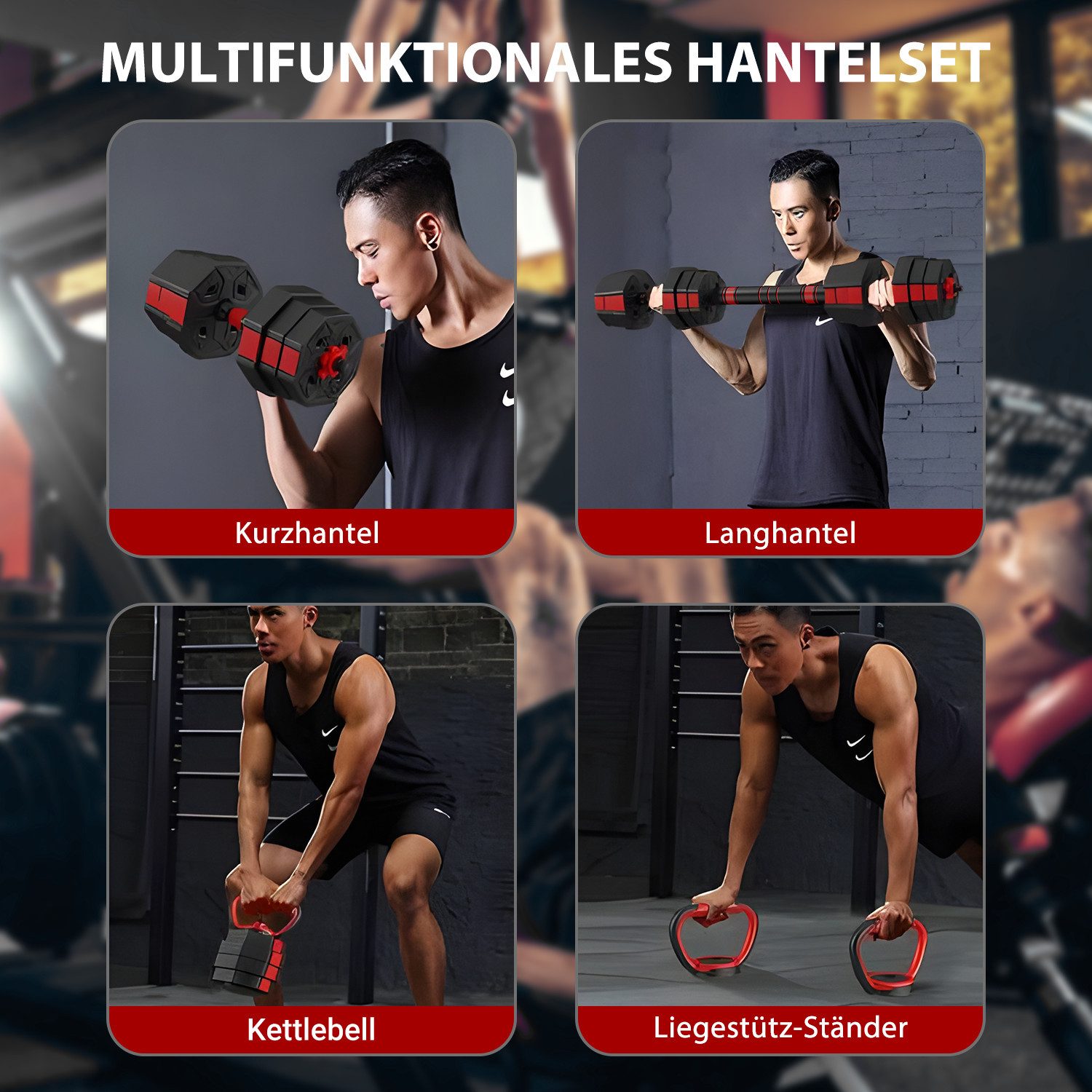 ToteBox Hantel-Set Verstellbar 6 in1 Kettlebell Hanteln Set mit Verbindungsstahlrohr