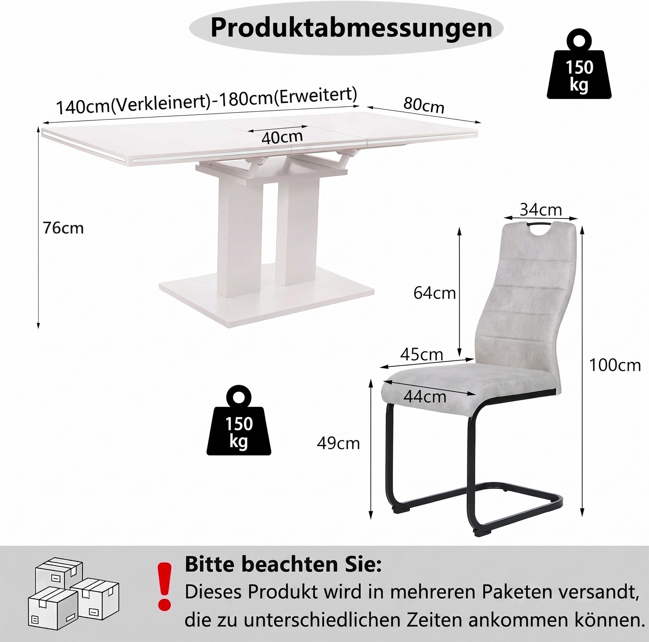 Jiexi Essgruppe Moderne Essgruppe 7/9 Set mit einem Esstisch und 6/8 Stühlen MDF – Bild 4 von 5