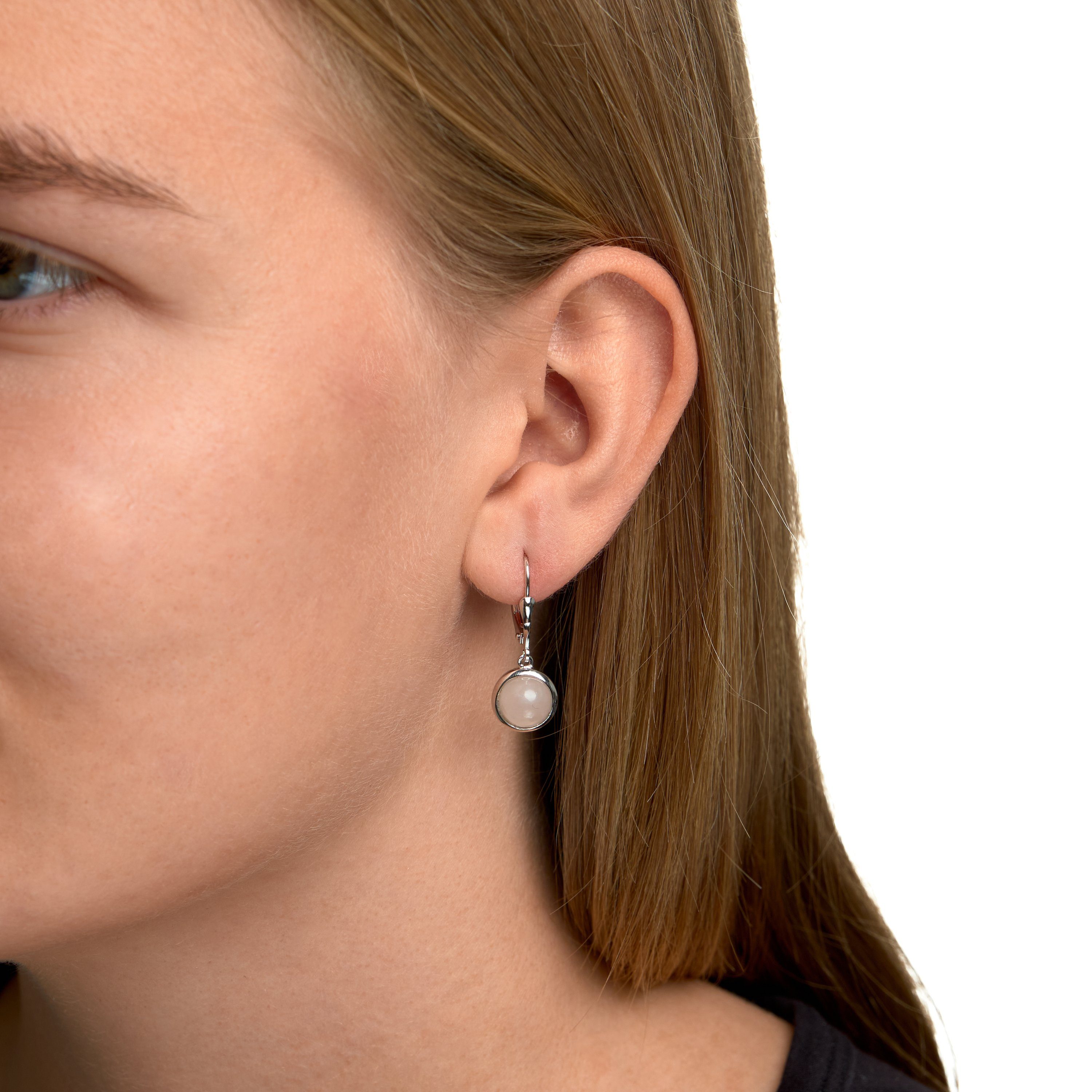 Zeeme Paar Ohrhänger Silber 925 mit echtem Rosenquarz 8mm