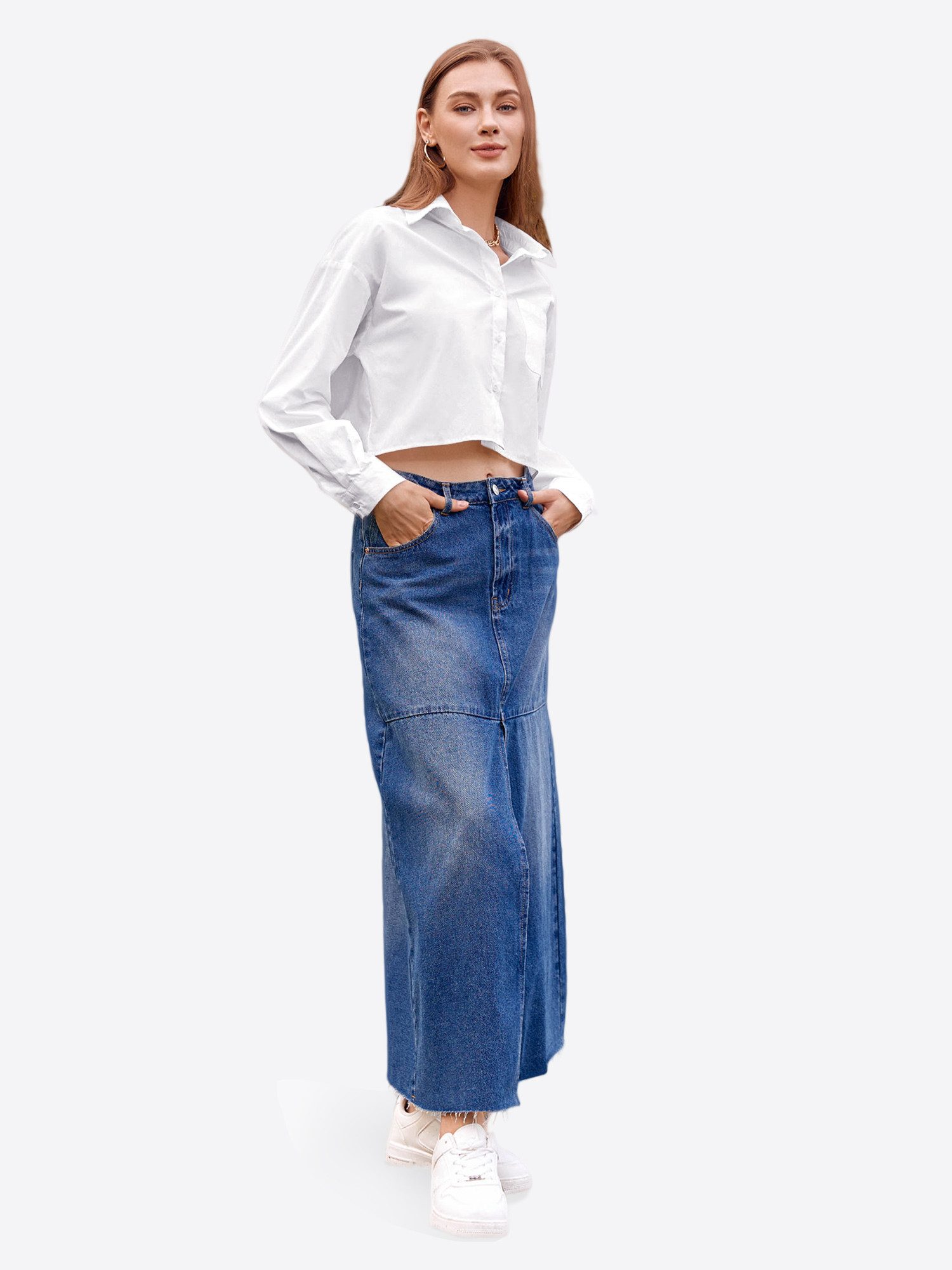 Imily Bela Blusenshirt Damen Cropped Shirt Casual Oberteil (Packung, 1-tlg., 1per-Pack) aus Baumwolle mit Hemdkragen und Knopfleiste