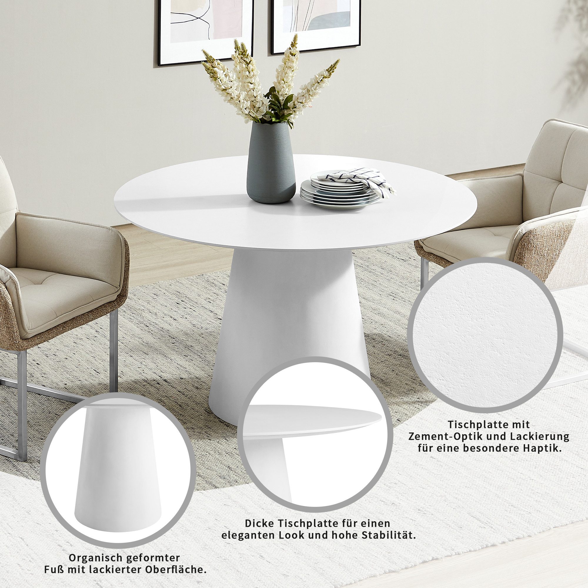 OTTO home Esstisch Josselin, Zement-Optik, organischem Gestell und hochwertigen Materialien