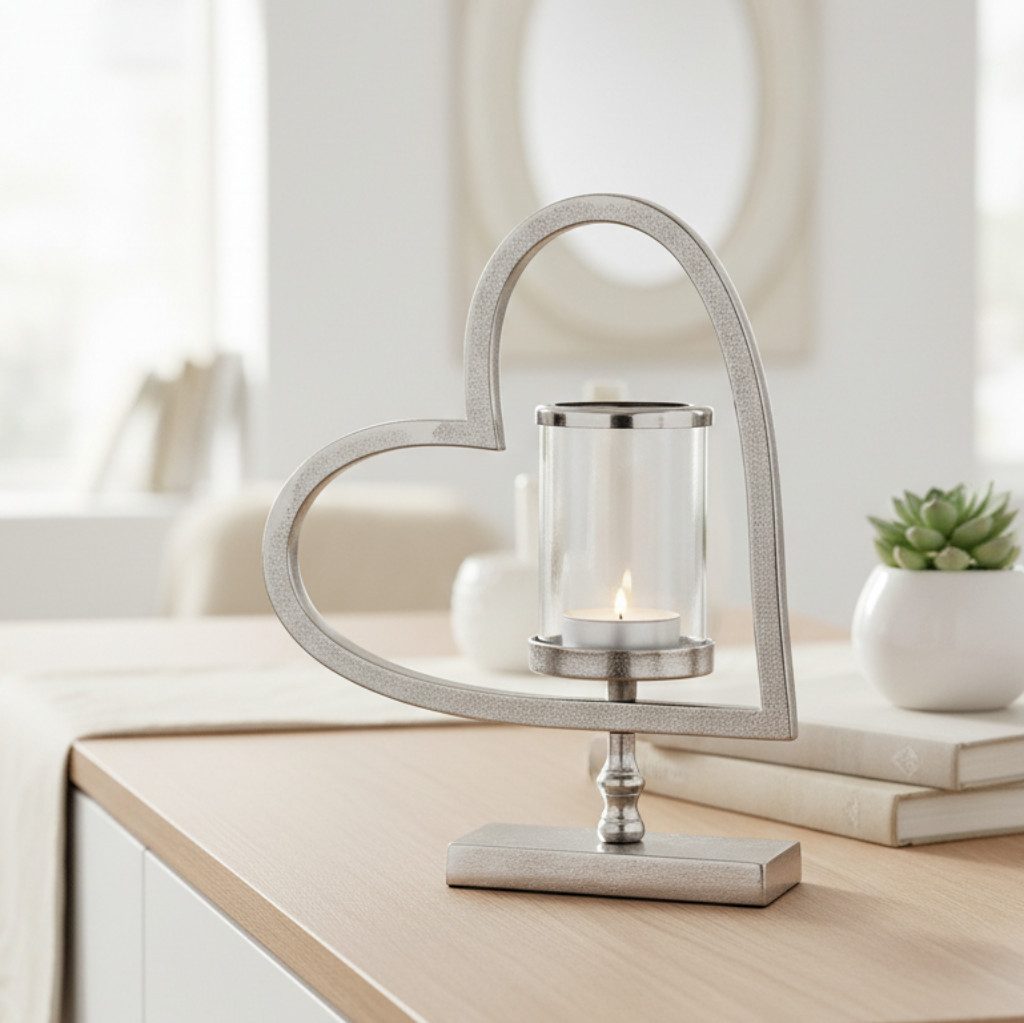 MF Teelichthalter Eleganter Teelichthalter Herz des Lichts Metall & Glas