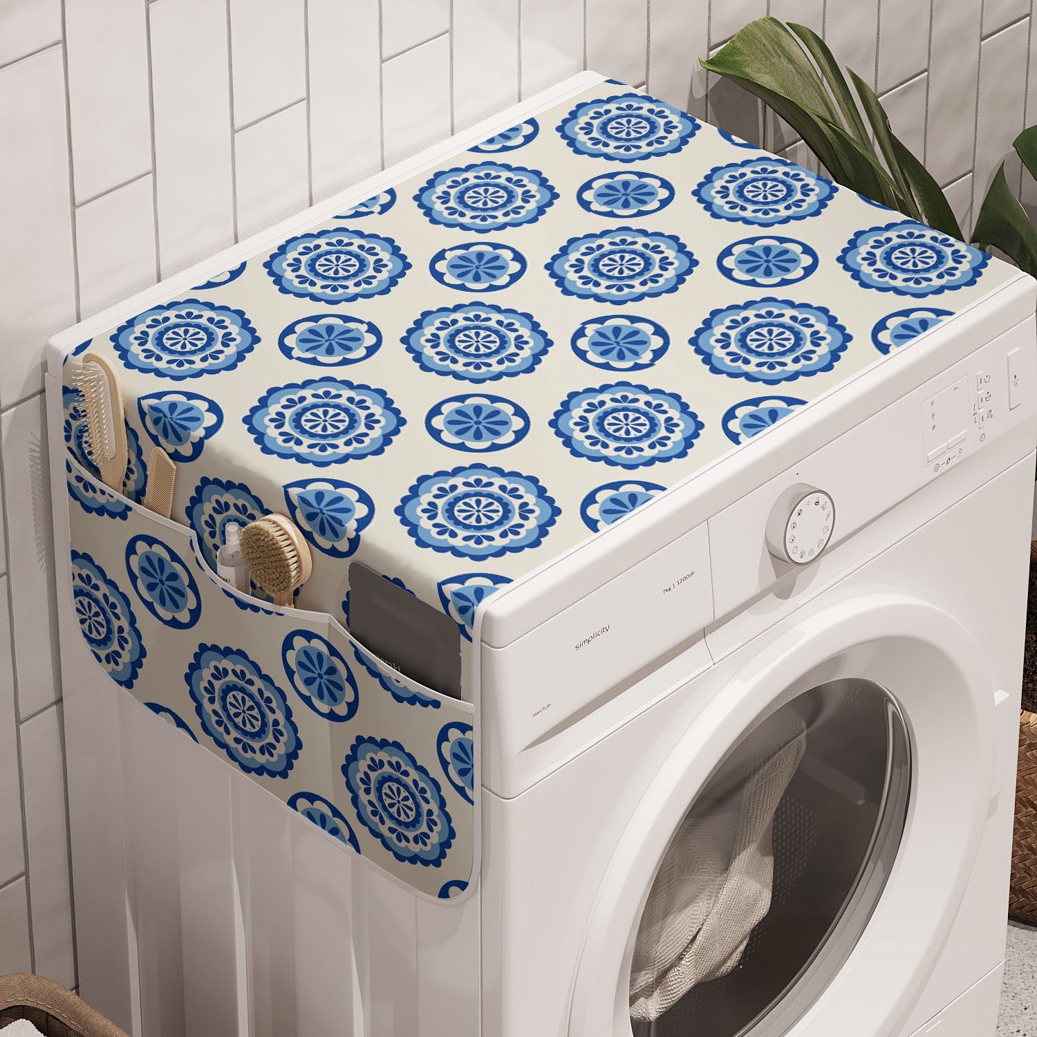 Abakuhaus Badorganizer Anti-Rutsch-Stoffabdeckung für Waschmaschine und Trockner, Abstrakt Scandinavian Style Blumen
