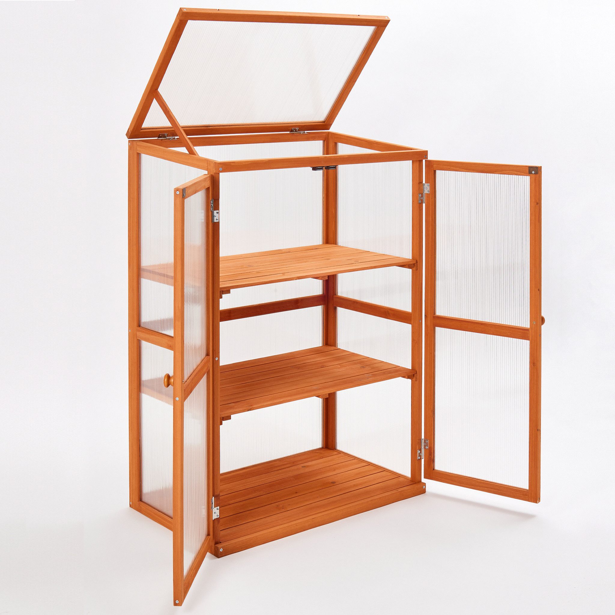 Hecht Gewächshaus Pflanzschrank Frühling 4 mm Polycarbonat-Doppelstegplatten, 3 Holzeinlegeböden 11 mm, 76 x 47 x 110,5 cm