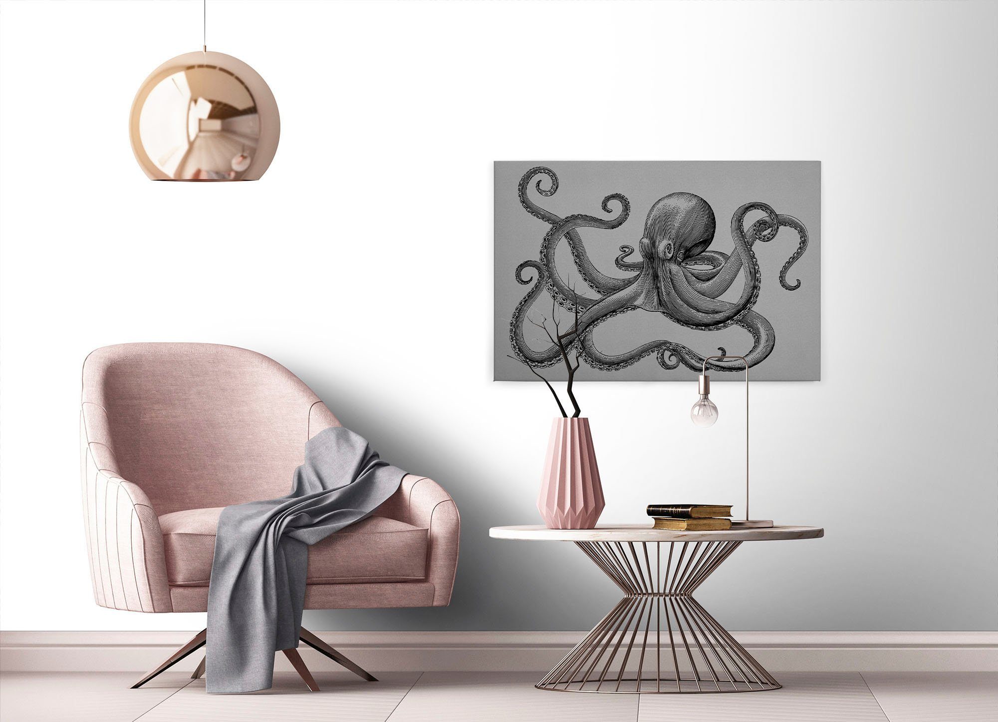 Leinwandbild jules, schwarz Bild Keilrahmen Octopus A.S. Tiere grau, Création Krake (1 St),