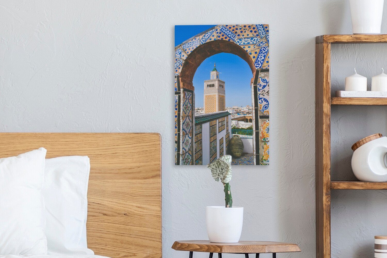 Tunis, (1 fertig in inkl. Leinwandbild Mosaiken OneMillionCanvasses® Zackenaufhänger, 20x30 Gemälde, Tor verziertes mit cm Leinwandbild bespannt Ein St),