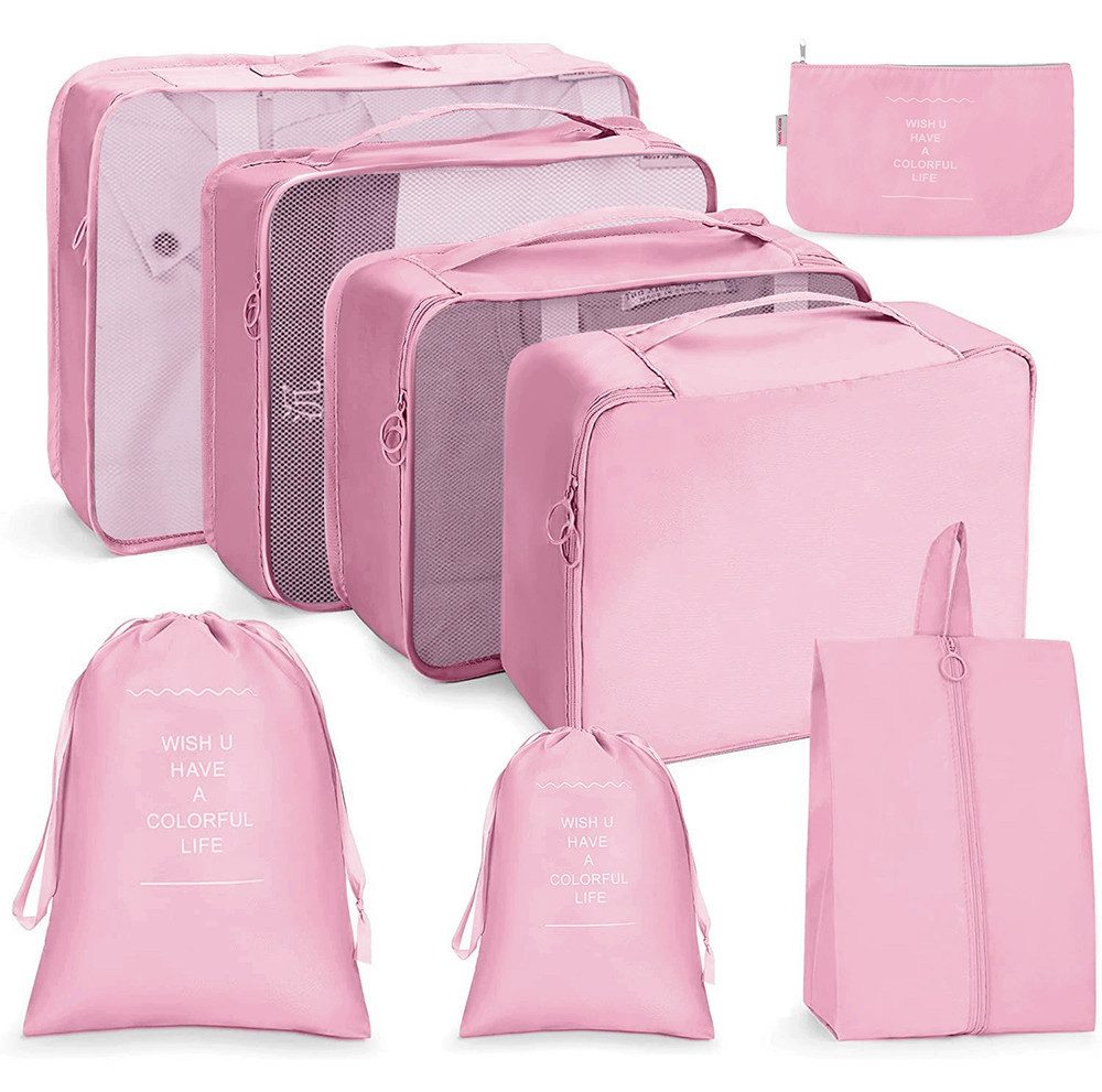Diwzbyn Kofferorganizer Packwürfel, wasserdichte Reise-Kleiderbeutel, Packtaschen für Koffer, Faltbar / Verstaubar / atmungsaktiv mit Mesh-Oberseite, 8-teilig